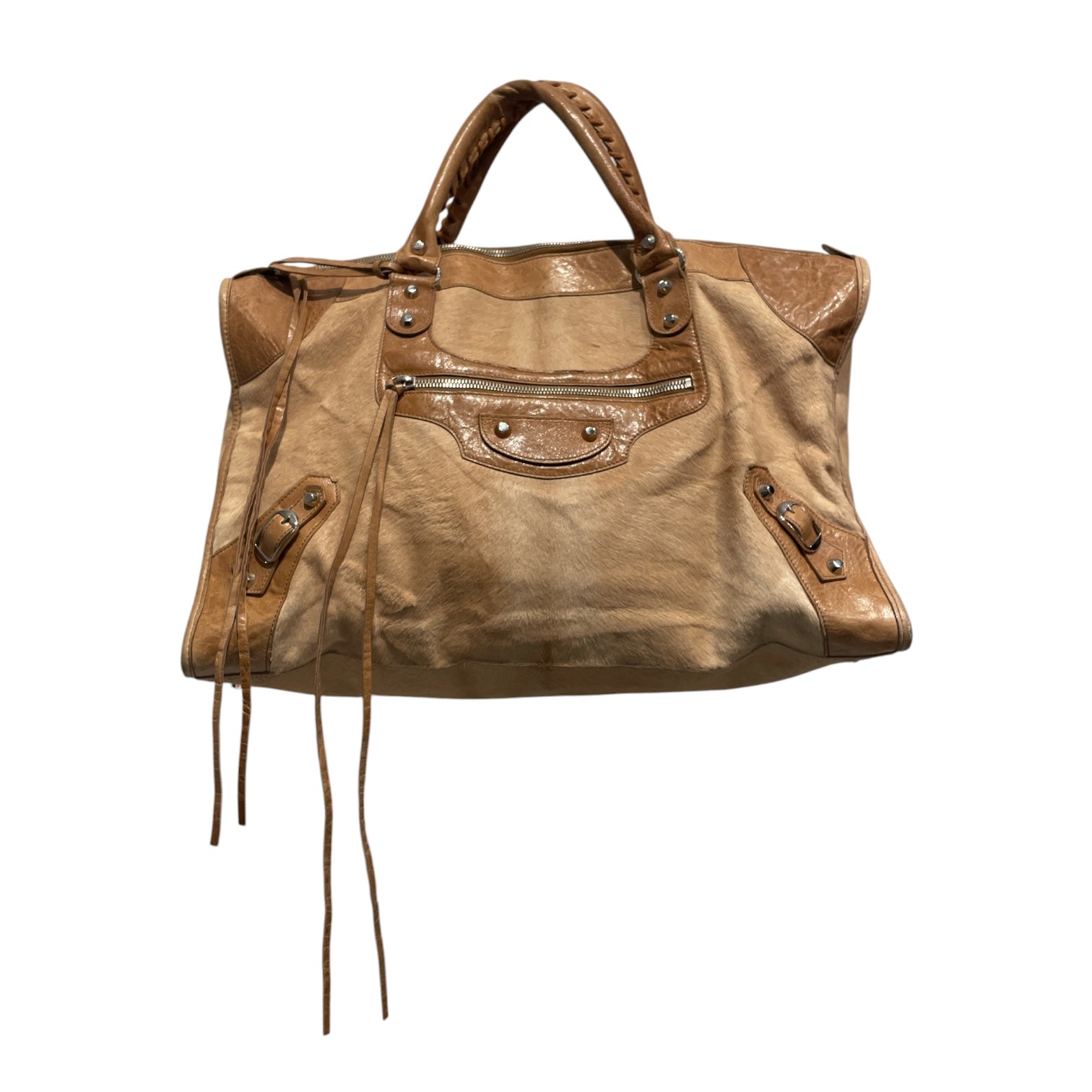 BALENCIAGA/Hand Bag/Fur/BEG/PONYHAIR MOTORCROSS CITY BAG view 1