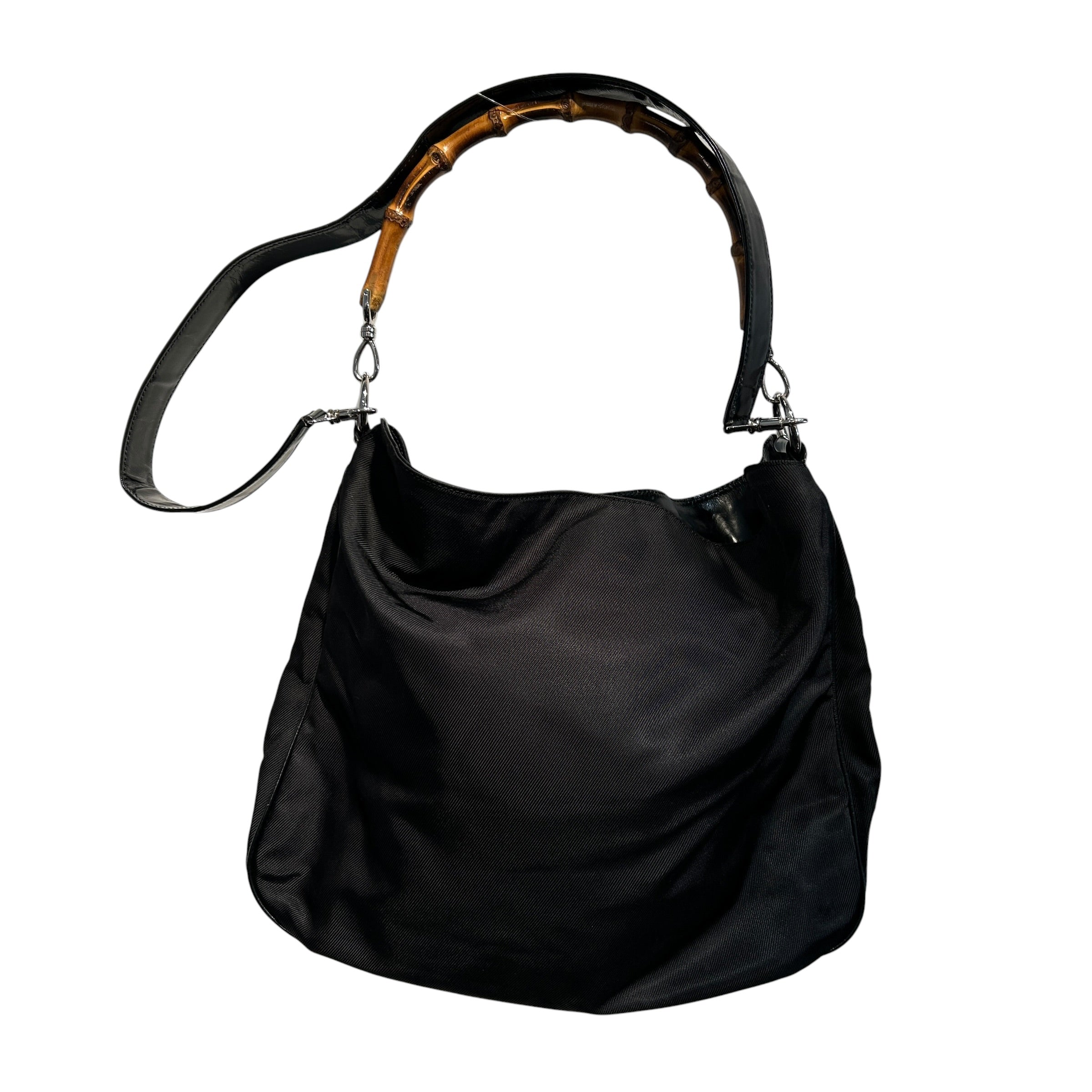 GUCCI/Hand Bag/Nylon/BLK/hobo bamboo handle view 2