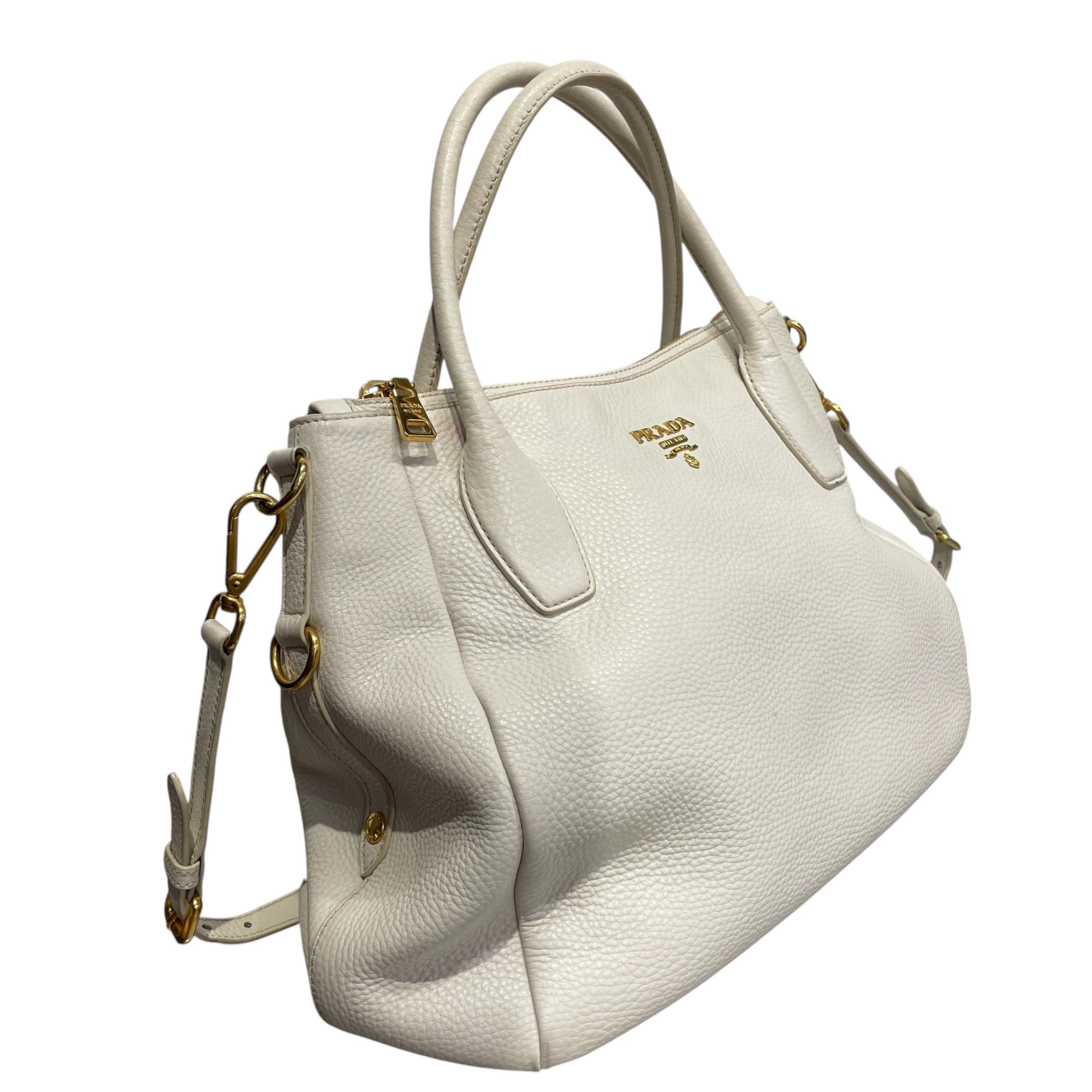 PRADA/Tote Bag/Leather/WHT/vitello dano zip top convertib view 6