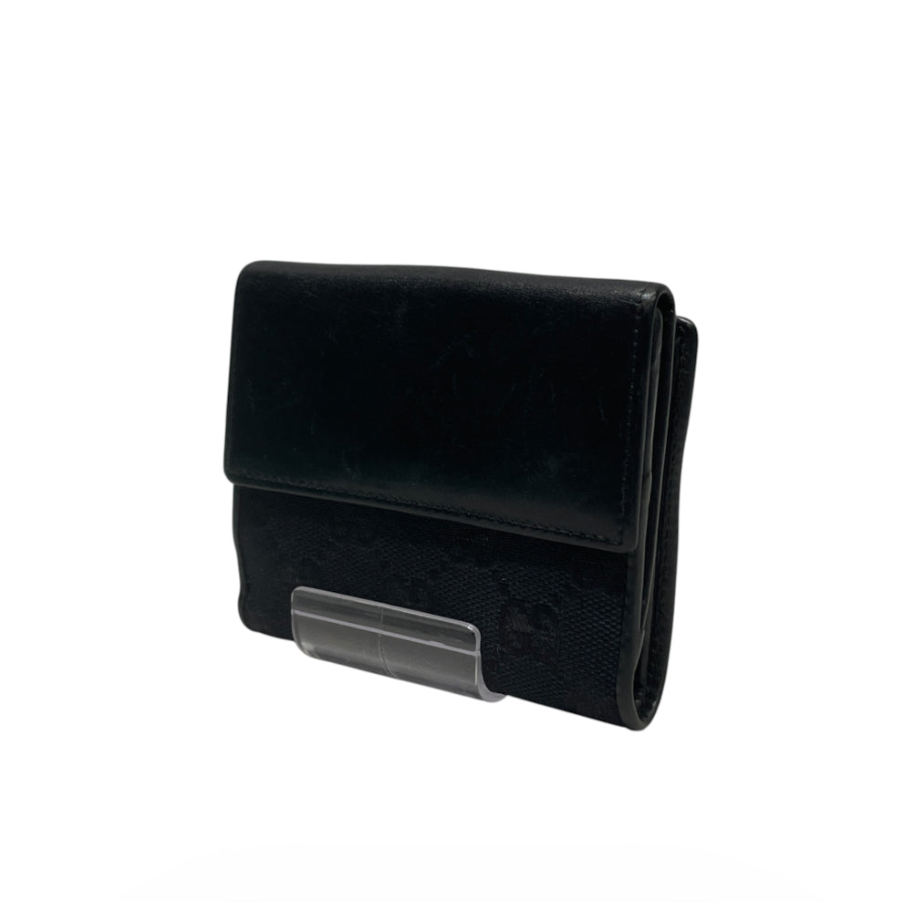 GUCCI/Trifold Wallet/Monogram/Cotton/BLK/L's/gold tiger view 2