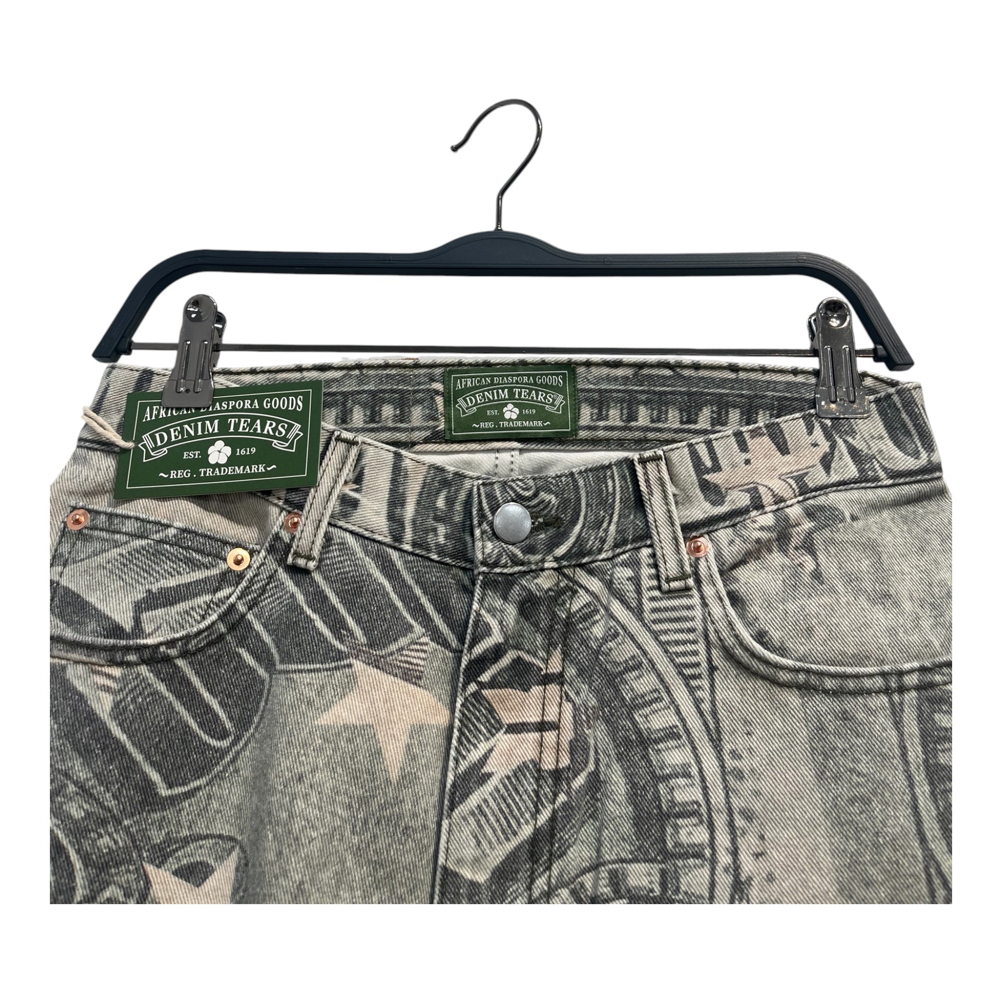 DENIM TEARS/Pants/30/Cotton/GRY/All Over Print/dollar bill print view 3