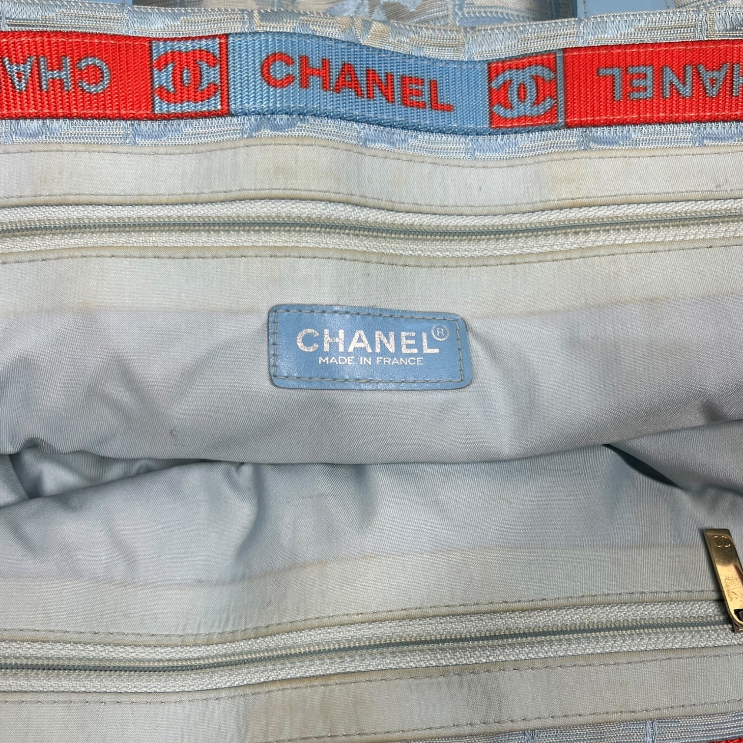 CHANEL/Hand Bag/Monogram/Cotton/BLU/Travel Ligne Tote view 5