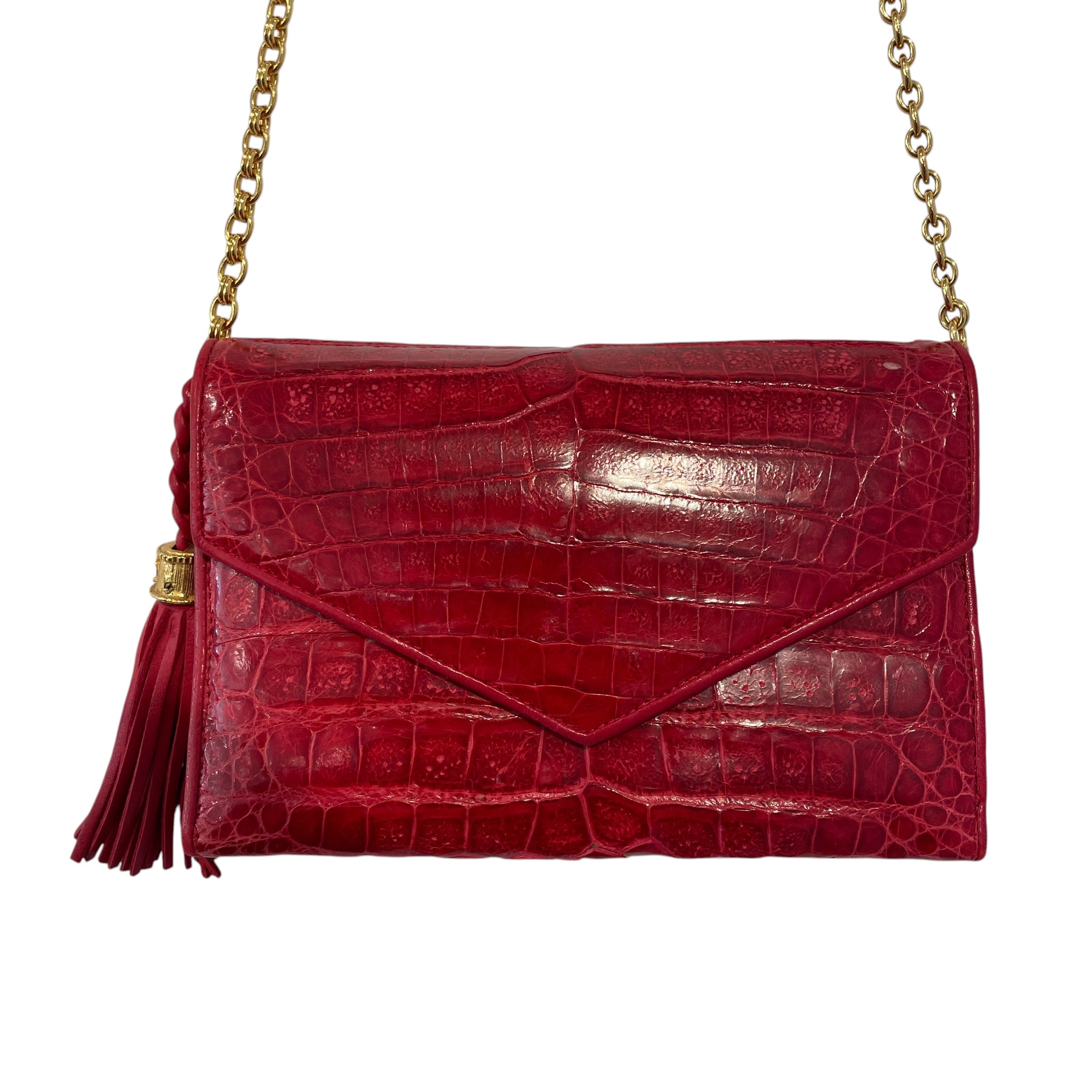 CHANEL/Cross Body Bag/Leather/RED/Crocodile Bag w/ Tassel view 2