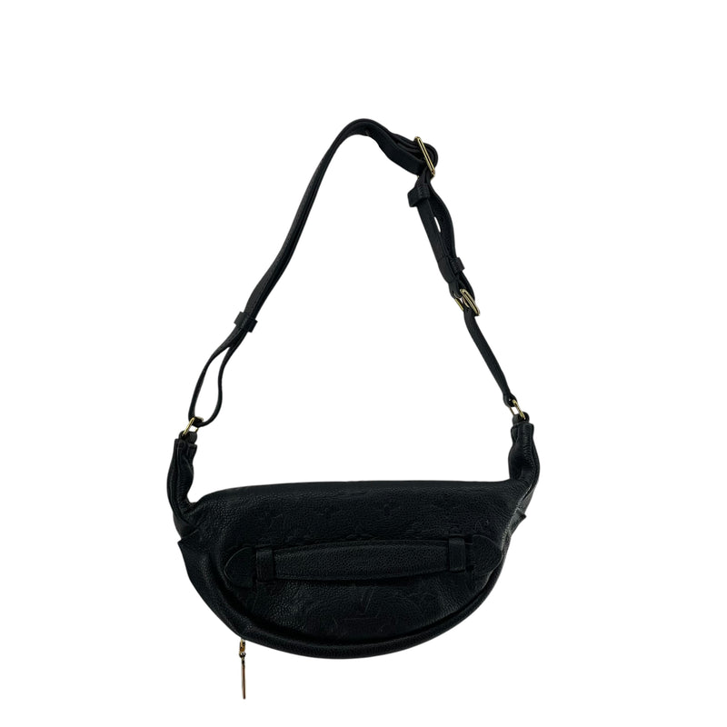 LOUIS VUITTON/Fanny Pack/Leather/BLK/QUILTED LV GOLD ZIPPER