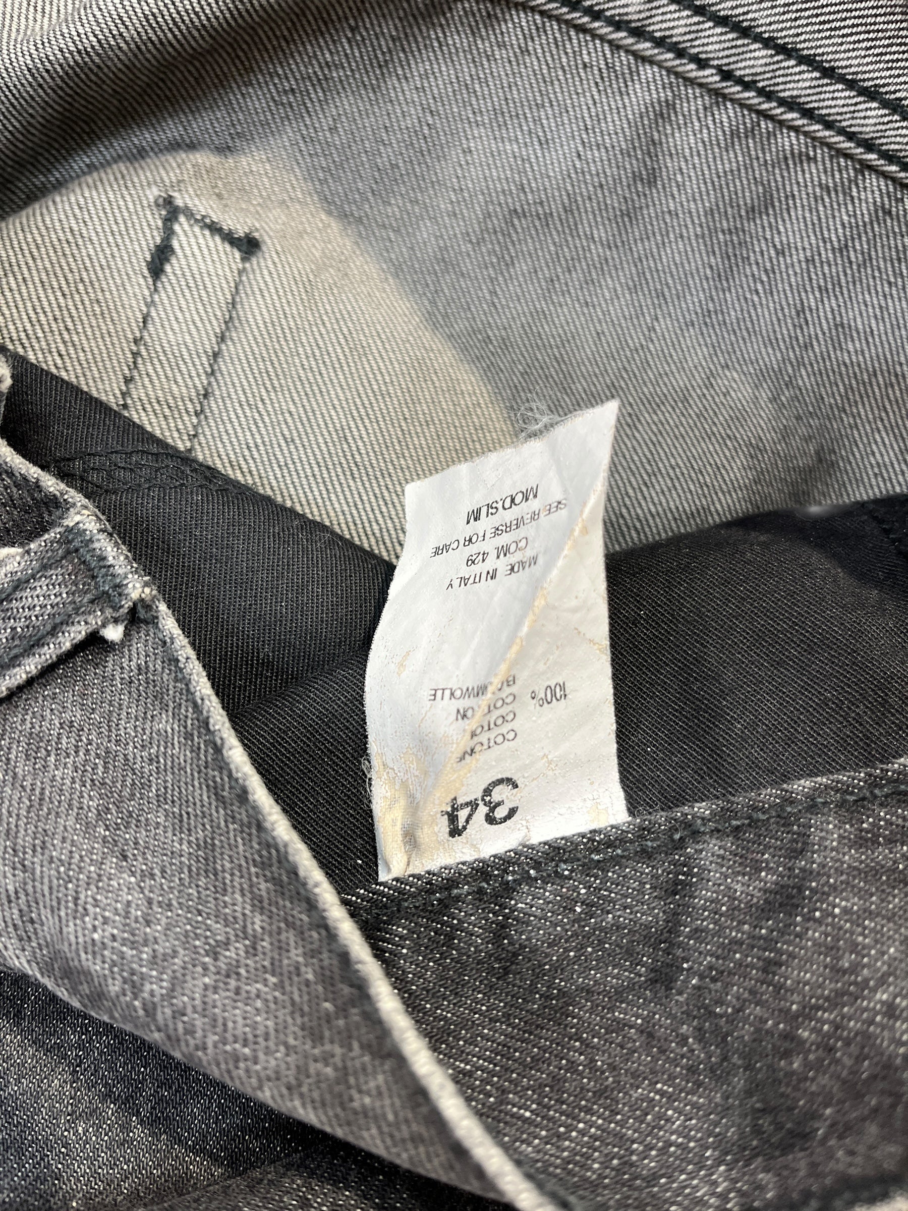 OFF-WHITE/Straight Pants/34/Denim/BLK/Distressed/wht stripes back leg view 3