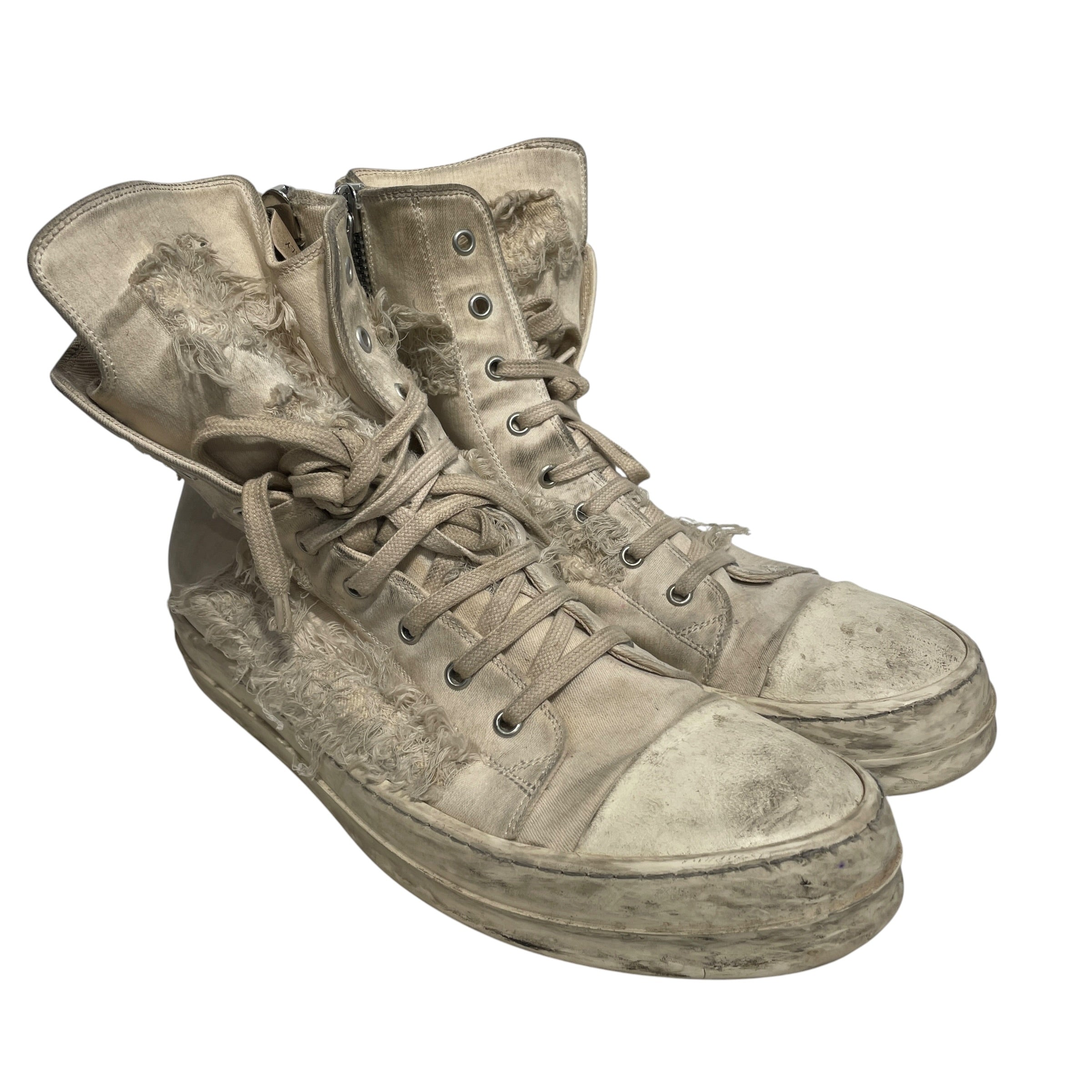 RICK OWENS DRKSHDW/Hi-Sneakers/EU 43/Cotton/CRM/white slashed denim