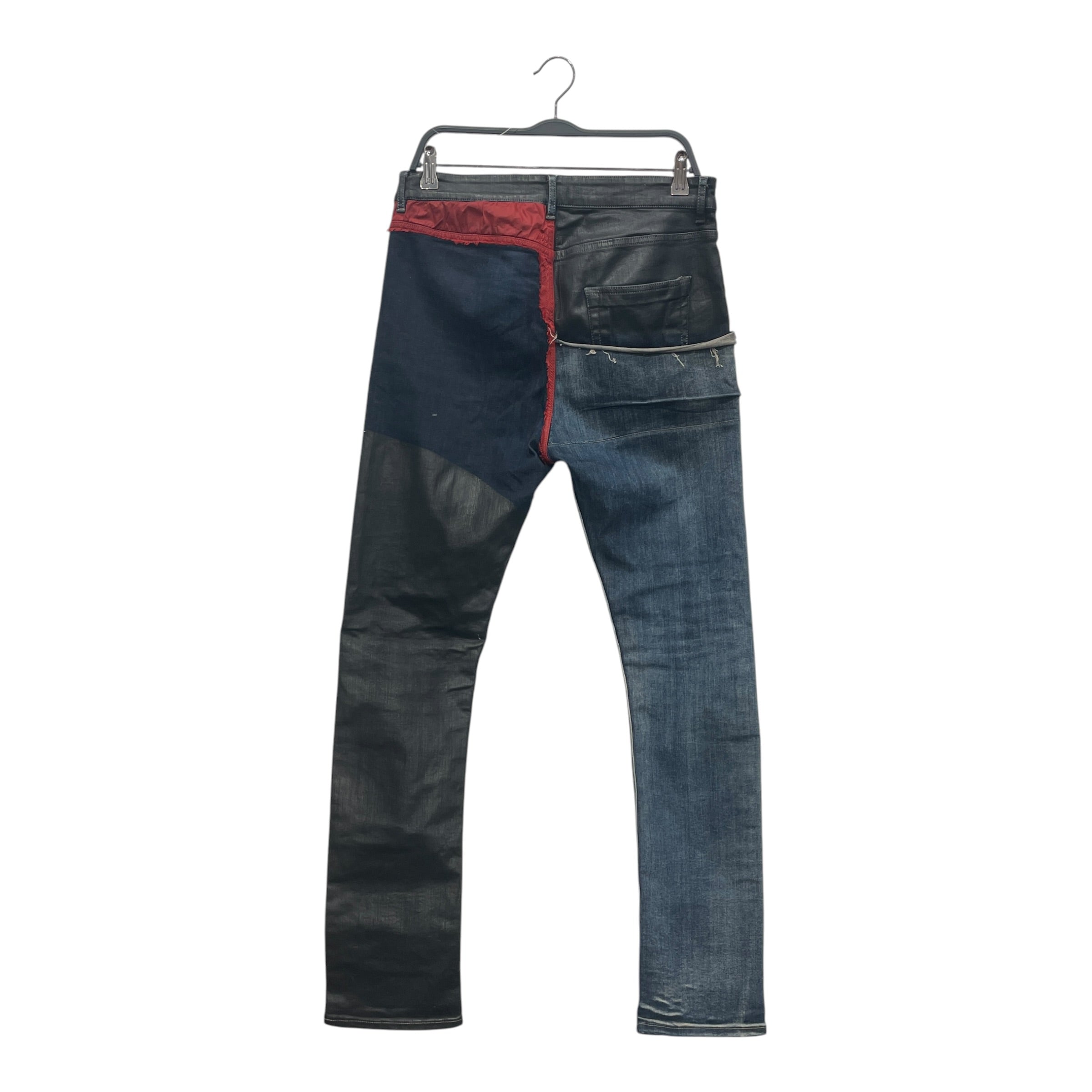 RICK OWENS DRKSHDW/Skinny Pants/31/Cotton/NVY/All Over Print/COLOR BLOCK W RED STITCH view 2