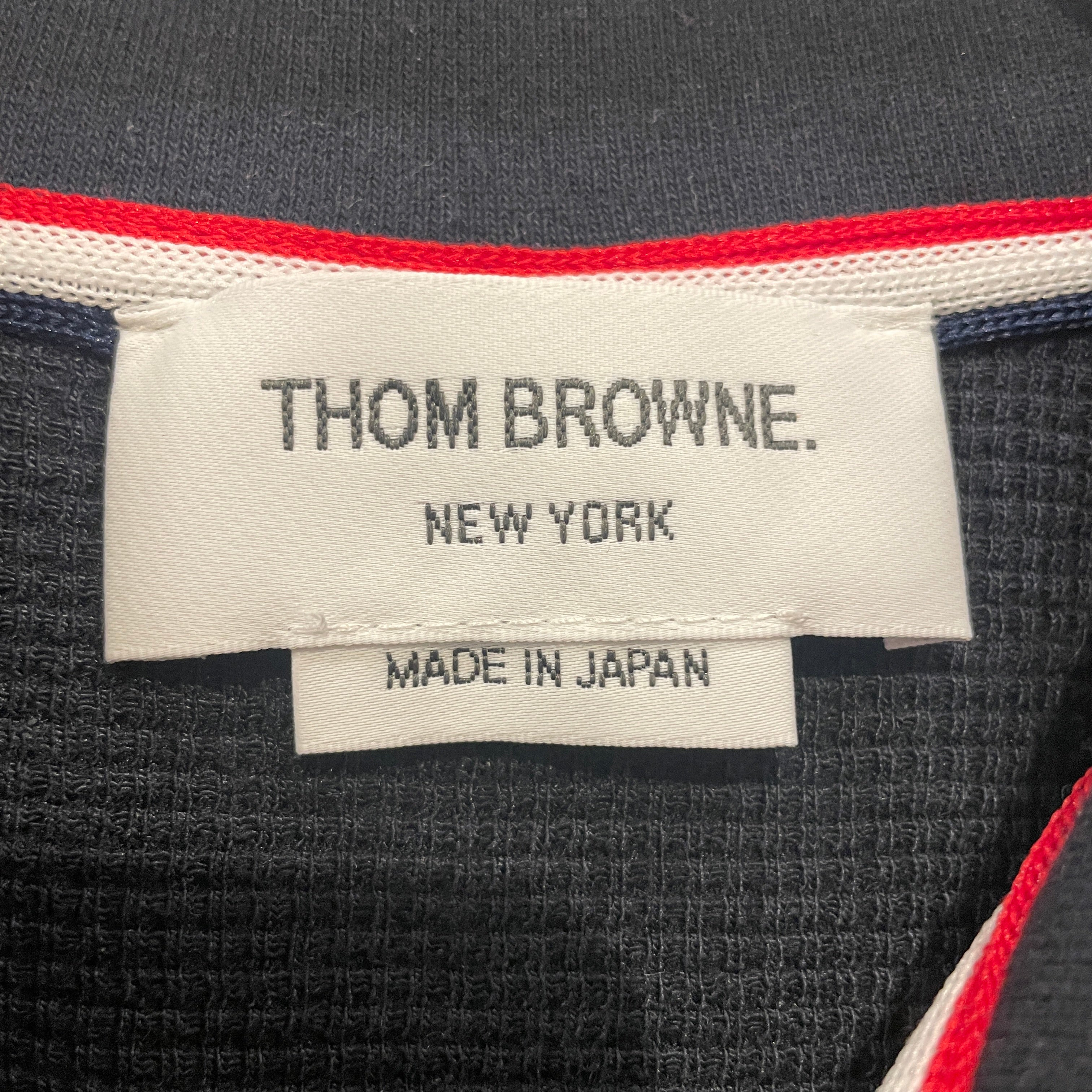 THOM BROWNE. NEW YORK/SS Shirt/3/Cotton/NVY/WAFFLE BUTTON UP/RED/WHT TRIM view 3