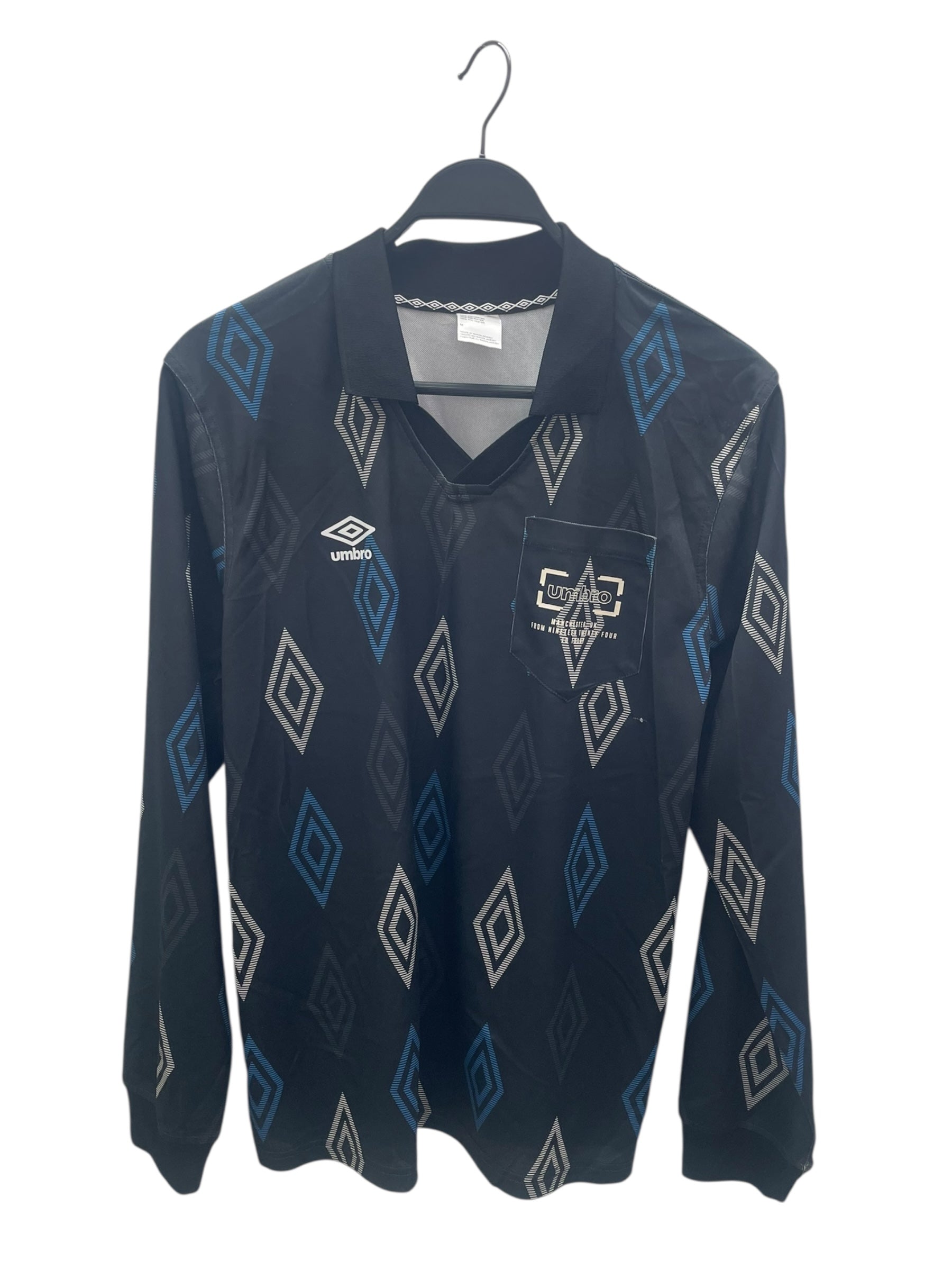 UMBRO/Polo Shirt/M/Polyester/BLK/All Over Print/blue white logo view 1