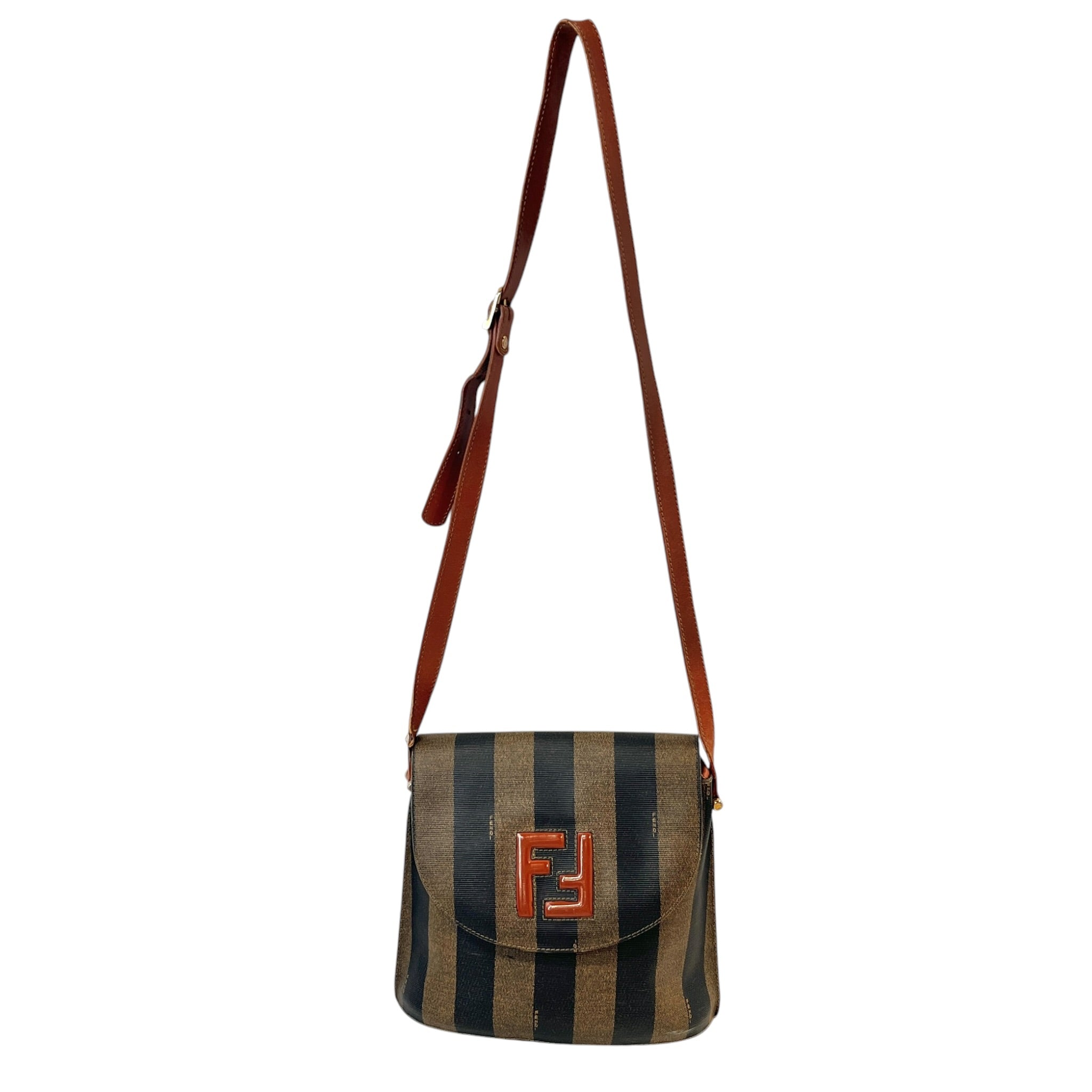 FENDI/Cross Body Bag/Stripe/Leather/BRW/Pequin Vintage FF view 1