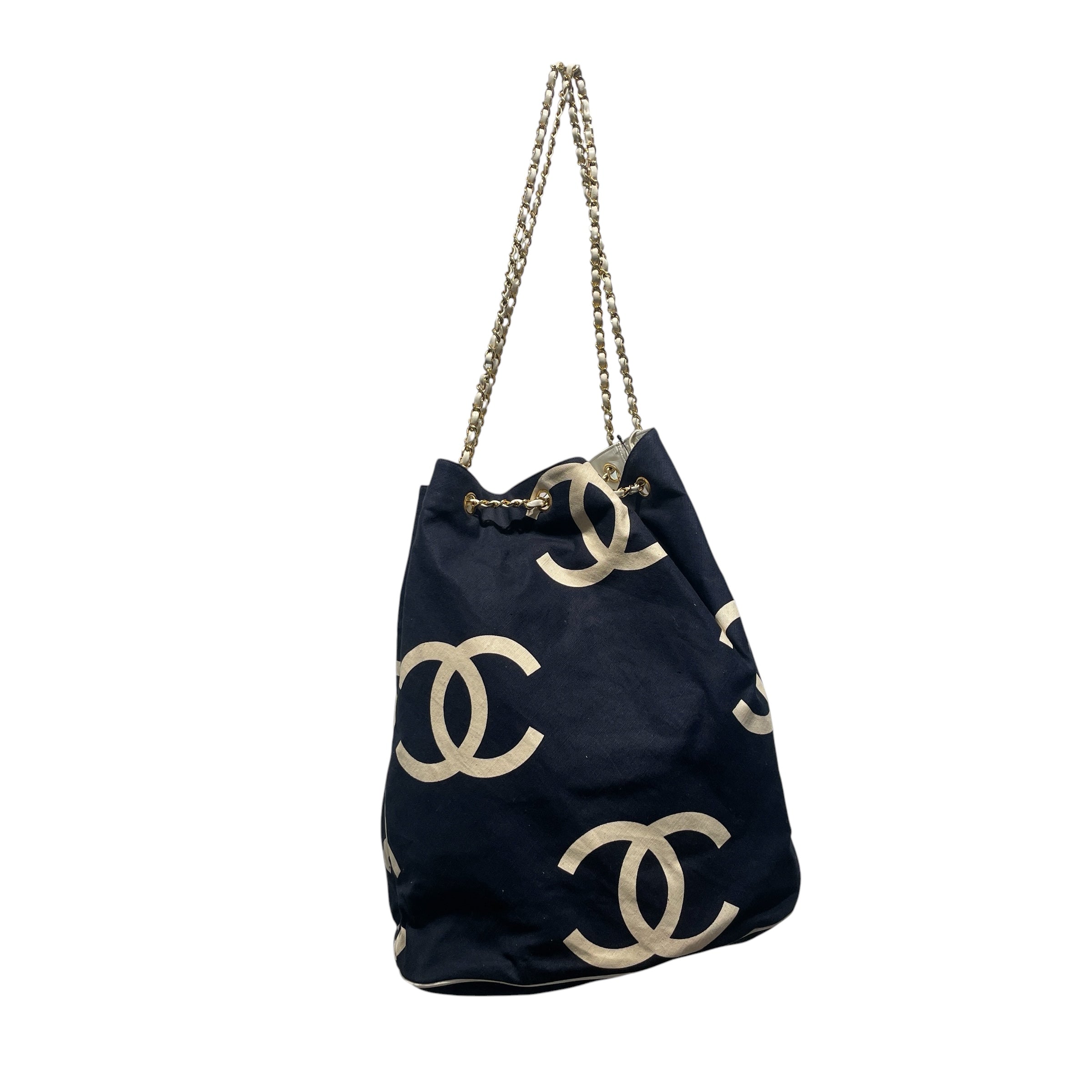 CHANEL/Tote Bag/Cotton/NVY/logo tote view 2