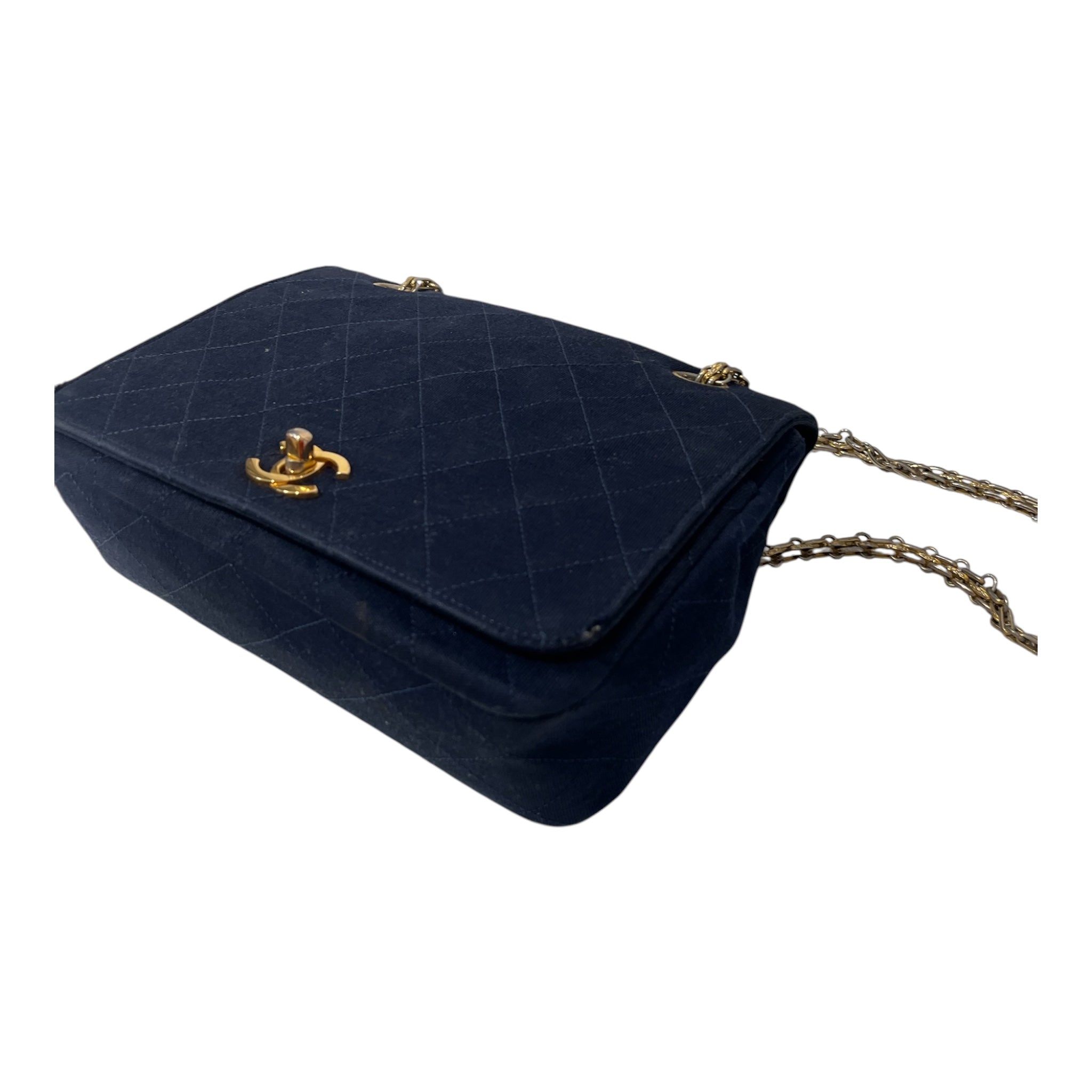 CHANEL/Cross Body Bag/Cotton/NVY/classic flap bag cloth view 3
