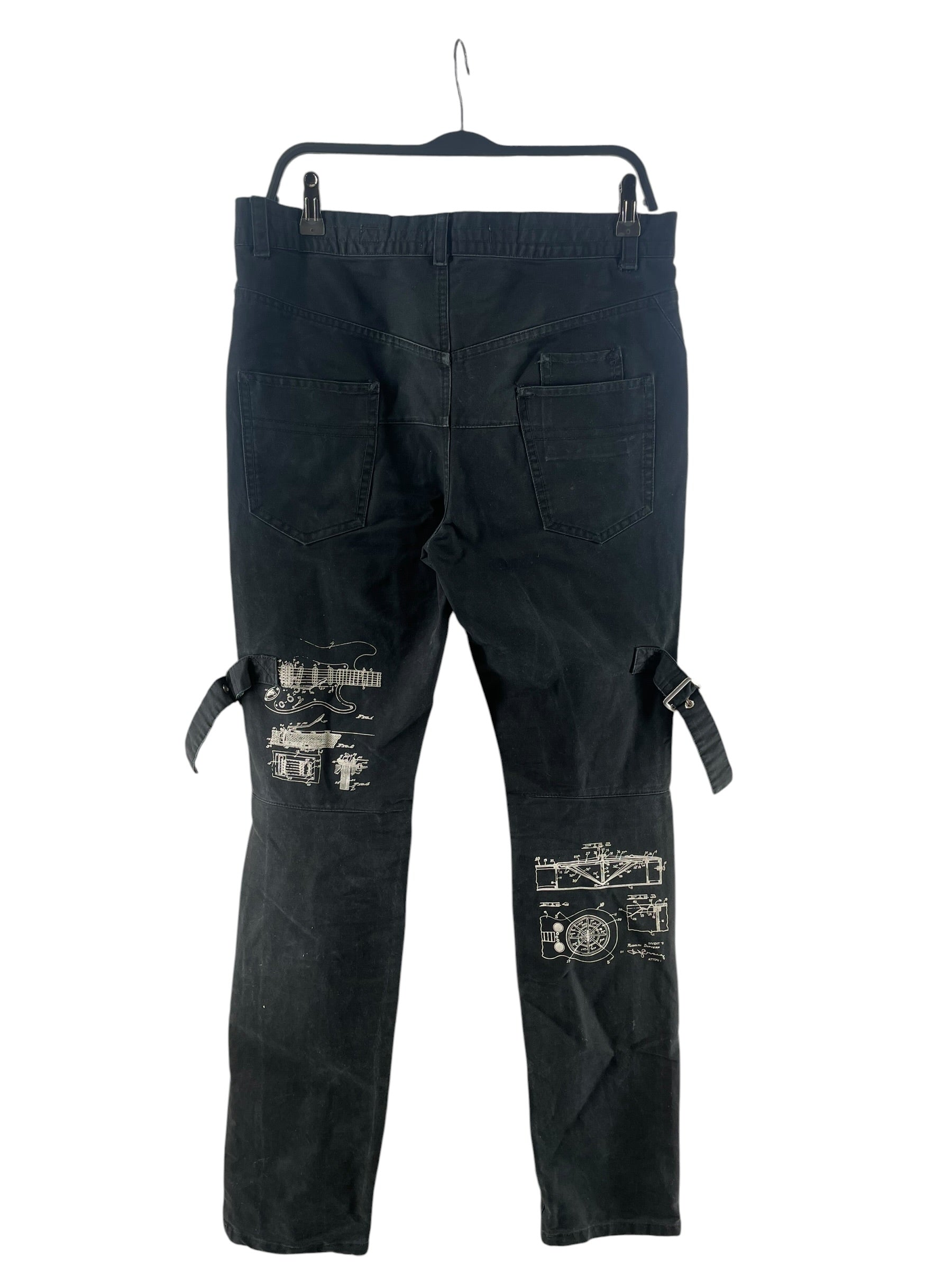 NUMBER (N)INE/C2H4 LA/Skinny Pants/32/Cotton/BLK/ELEMENT GRAPHIC BONDAGE STRAPS view 2
