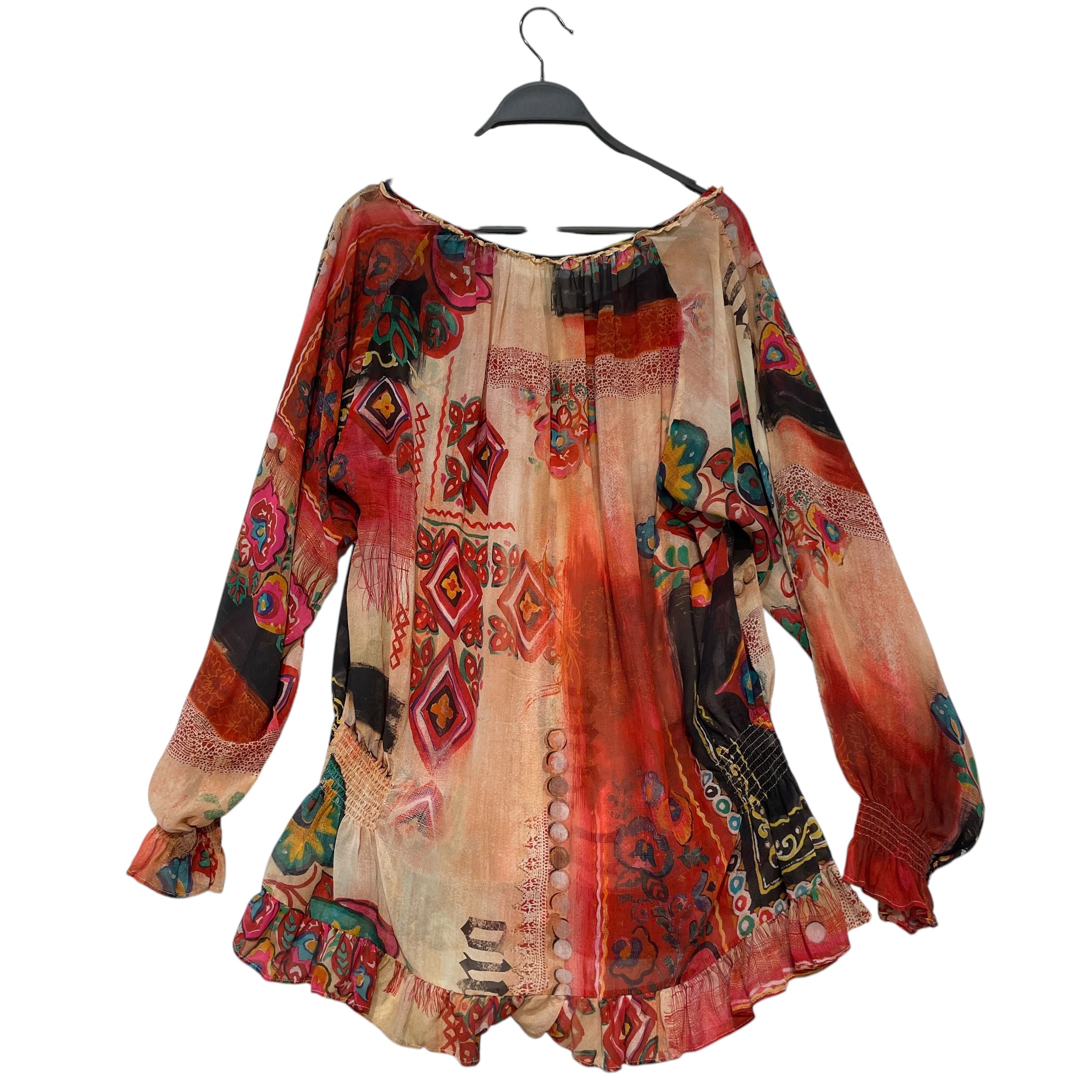 galliano/LS Blouse/28/All Over Print/Silk/PNK/Ruffled Button Up view 2