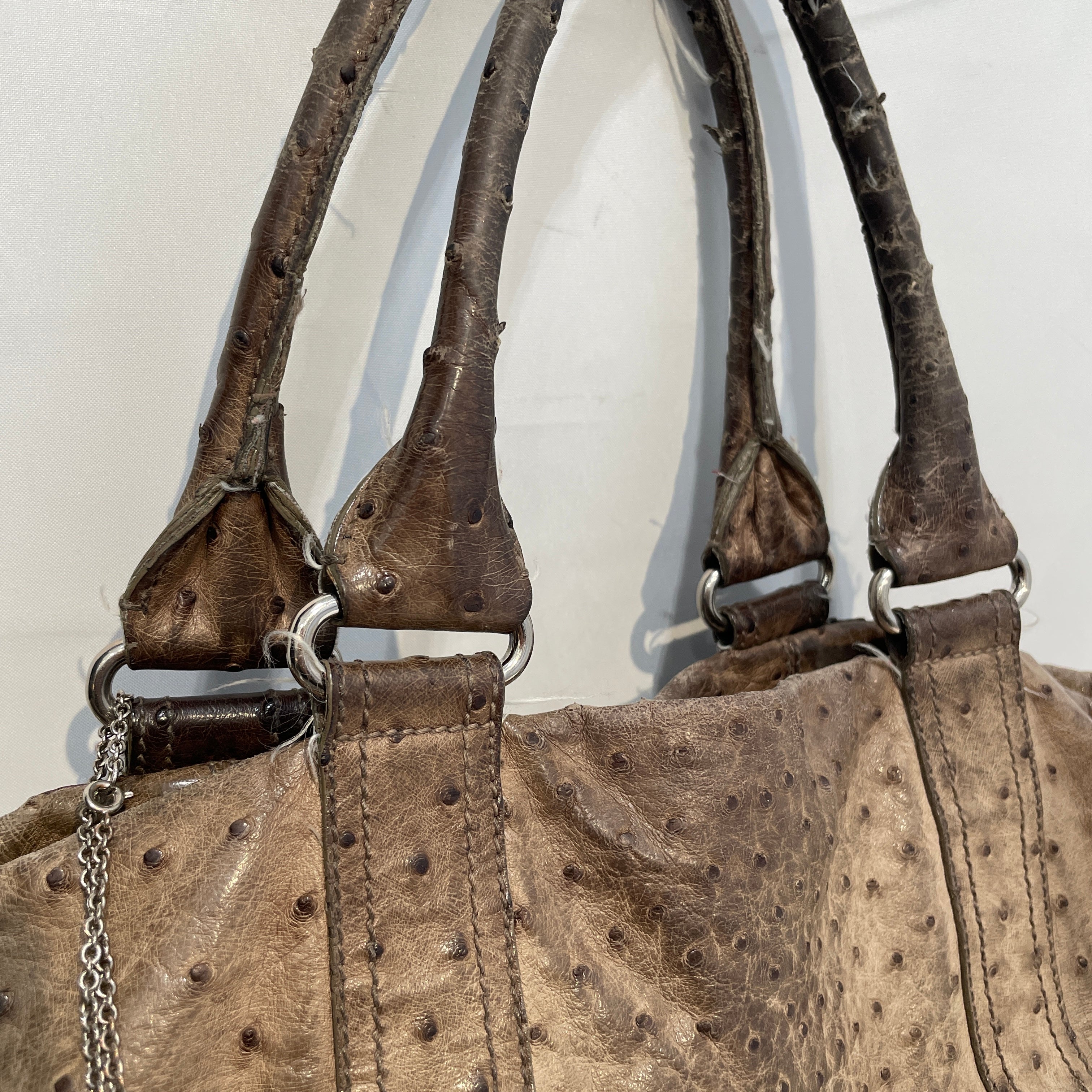 BALENCIAGA/Hand Bag/Leather/BRW/Ostrich Top-Handle Zip-up Bag view 7
