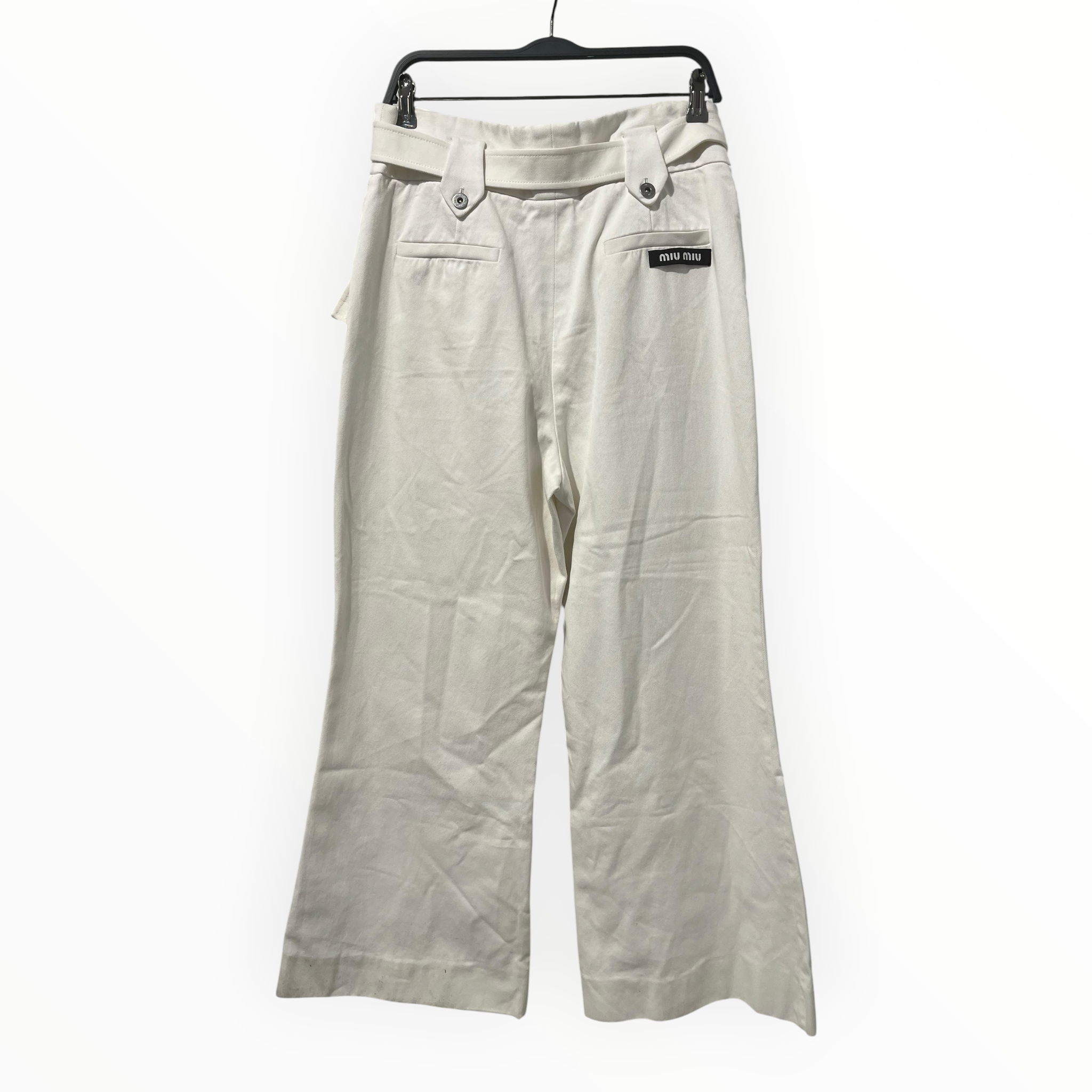 MIU MIU/Bottoms/48/Cotton/WHT/WIDE LEG BELTED JEANS view 2