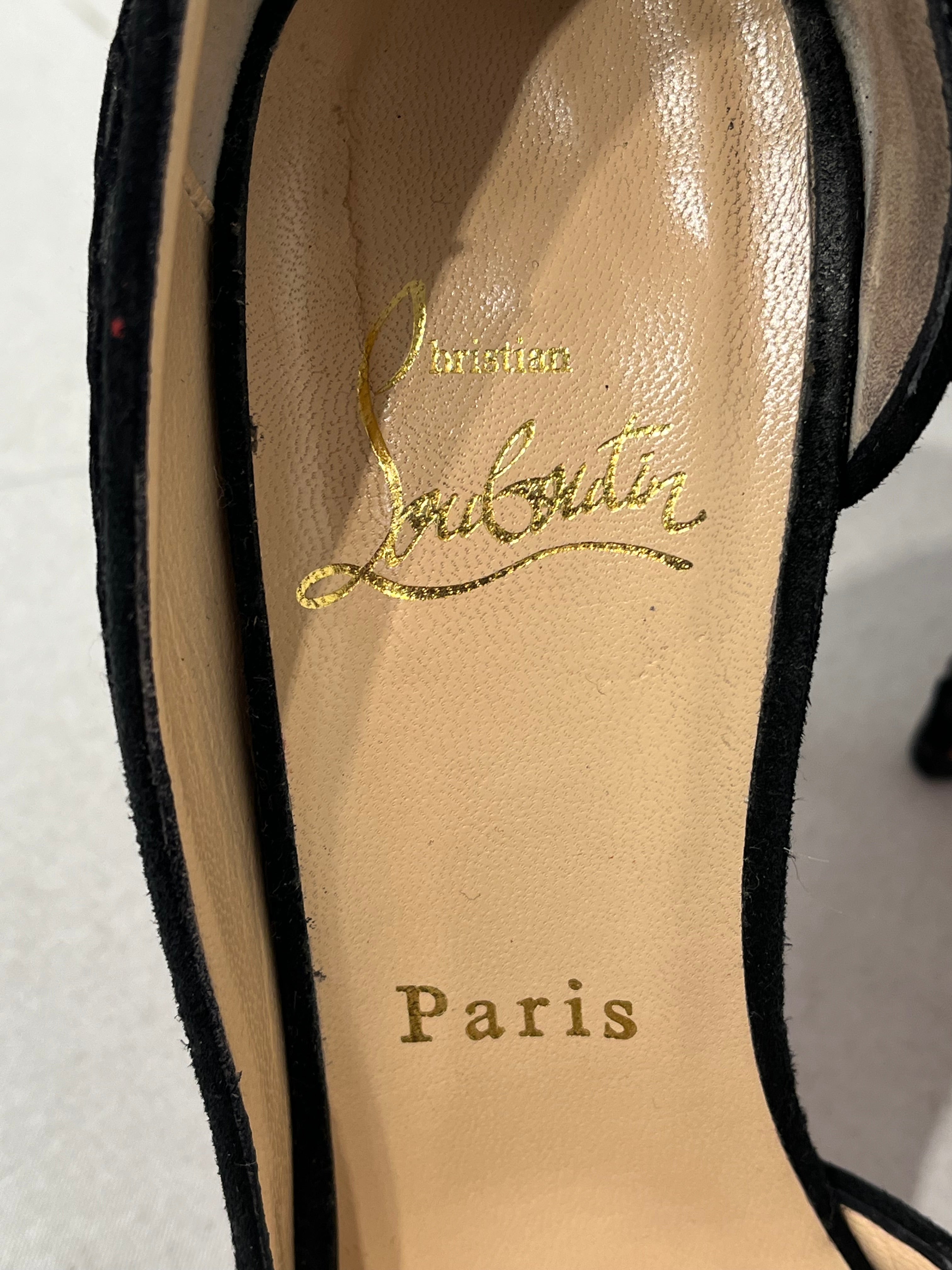Christian Louboutin/Heels/EU 37/Leather/BLK/IRIZA PUMP GLITTER RED BOTTOMS view 7