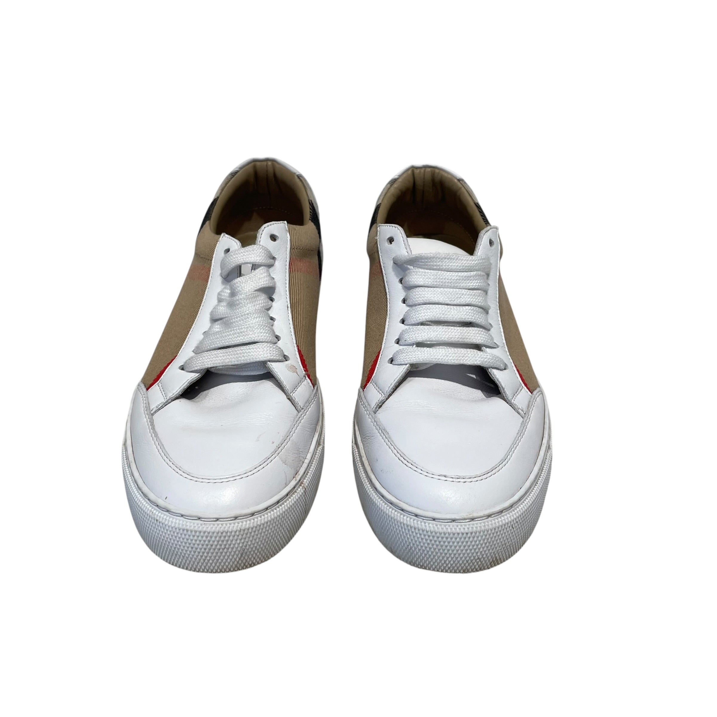 BURBERRY LONDON/Low-Sneakers/EU 37.5/Plaid/Leather/WHT/Burberry Salmond Check low-top view 4