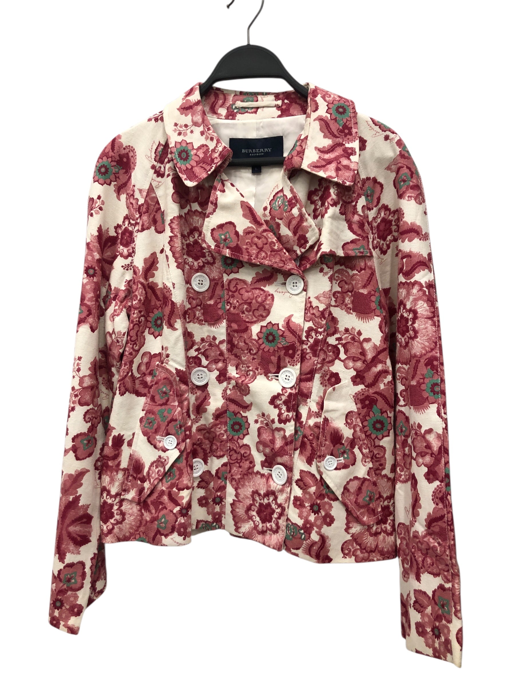 BURBERRY LONDON/Tailored Jkt/L/Floral Pattern/PNK/Double Breasted/LINEN BLEND view 1
