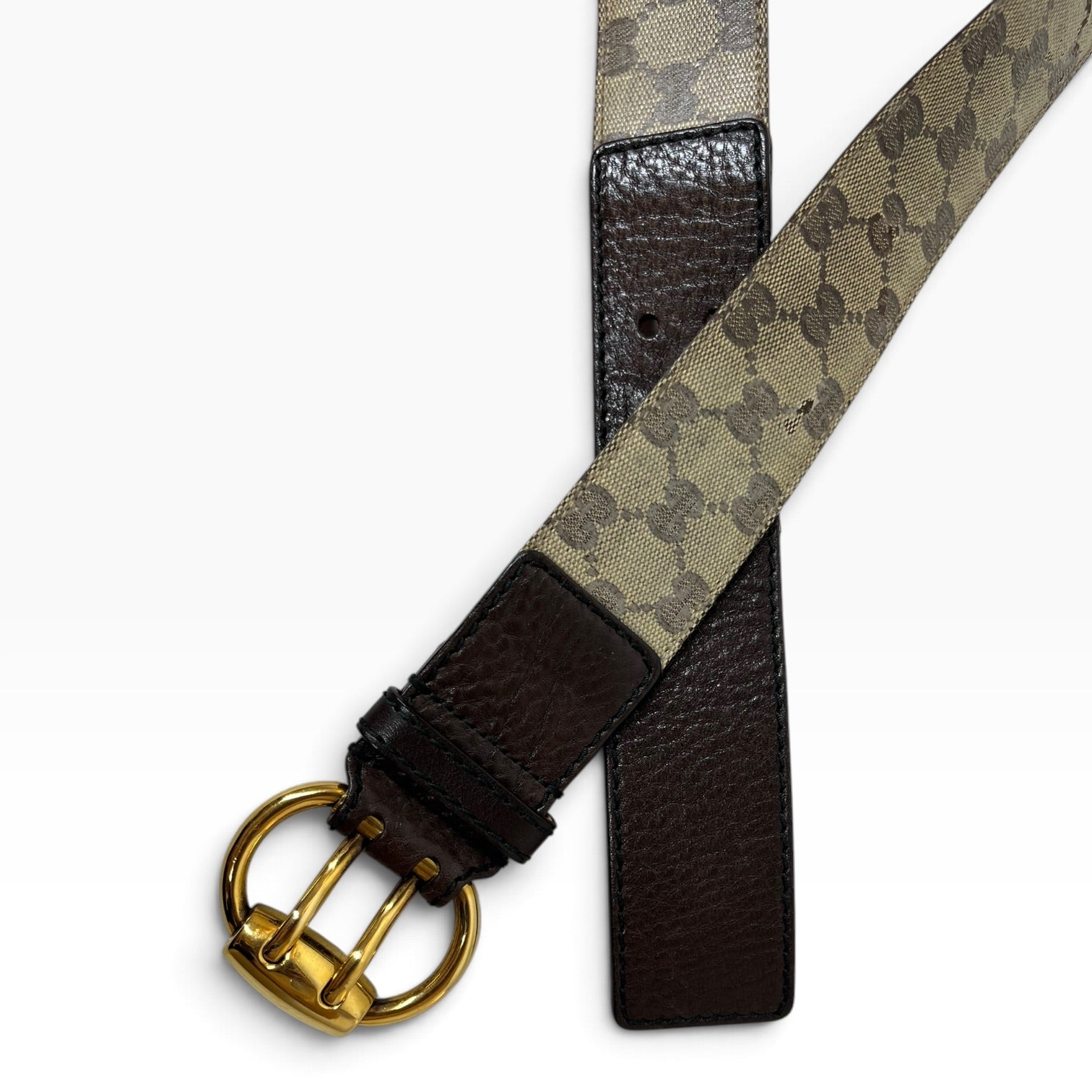 GUCCI/Belt/Monogram/Leather/BEG/M's/COATED CANVAS DOUBLE PRONG view 2