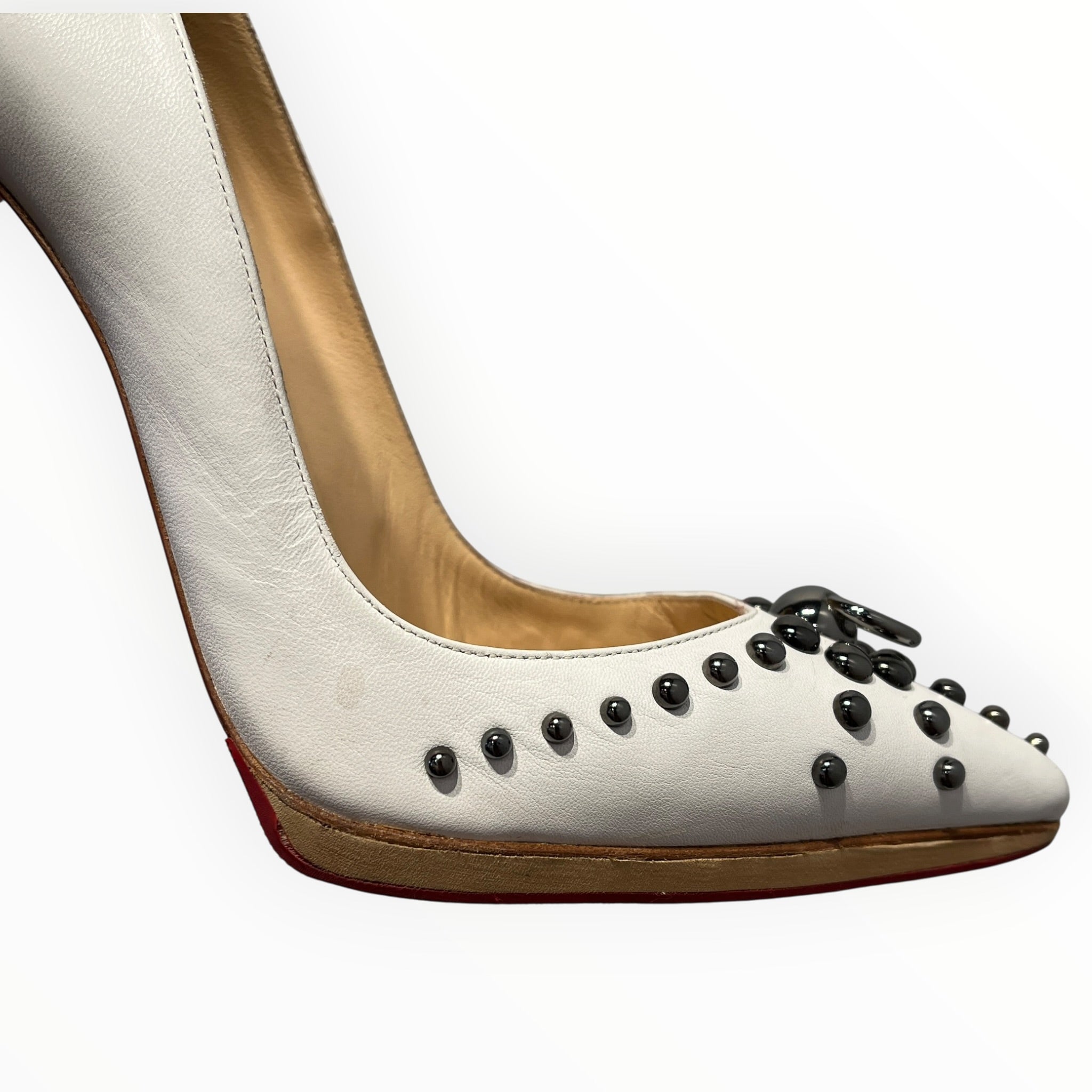 Christian Louboutin/Heels/EU 36.5/Leather/WHT/STUDDED/POINT TOE view 5
