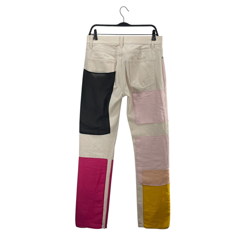 Helmut Lang/Straight Pants/30/Denim/CRM/Distressed/PNK & BLK SILK PANELS COLORBLO
