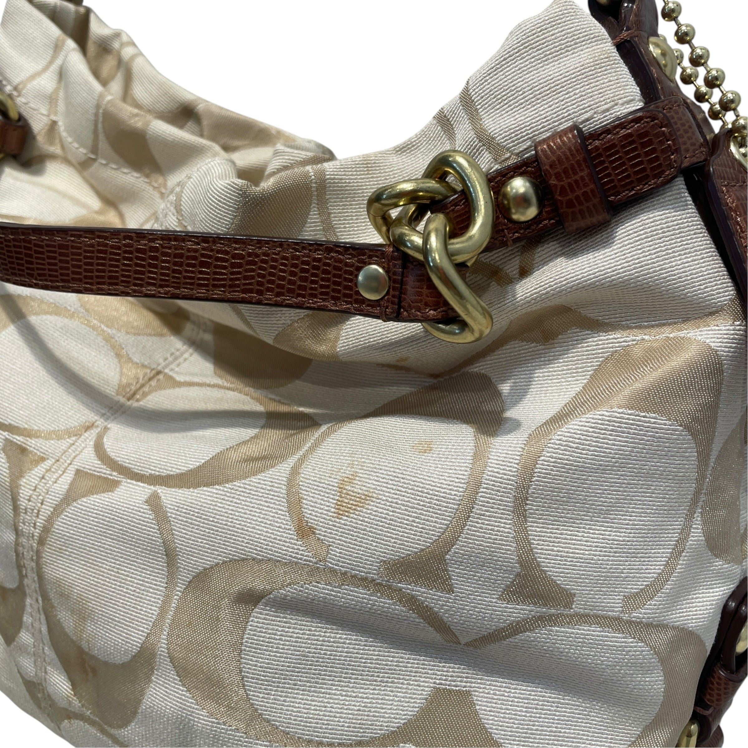 COACH/Hand Bag/Monogram/Cotton/WHT/Monogram Hobo Cab view 2