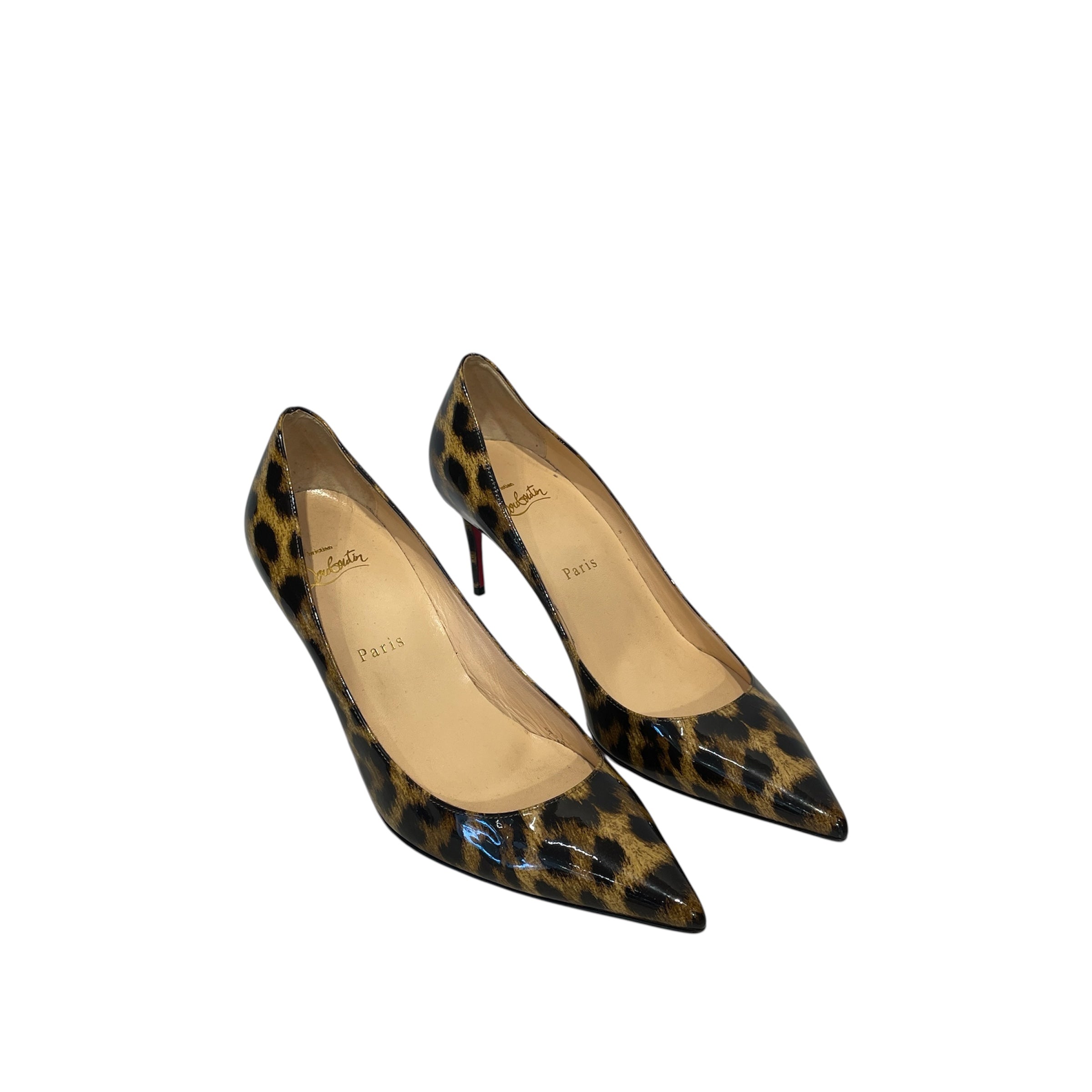 Christian Louboutin/Heels/EU 39/Animal Pattern/Leather/BRW/Pointed-Toe/leopard print/red bottom view 1