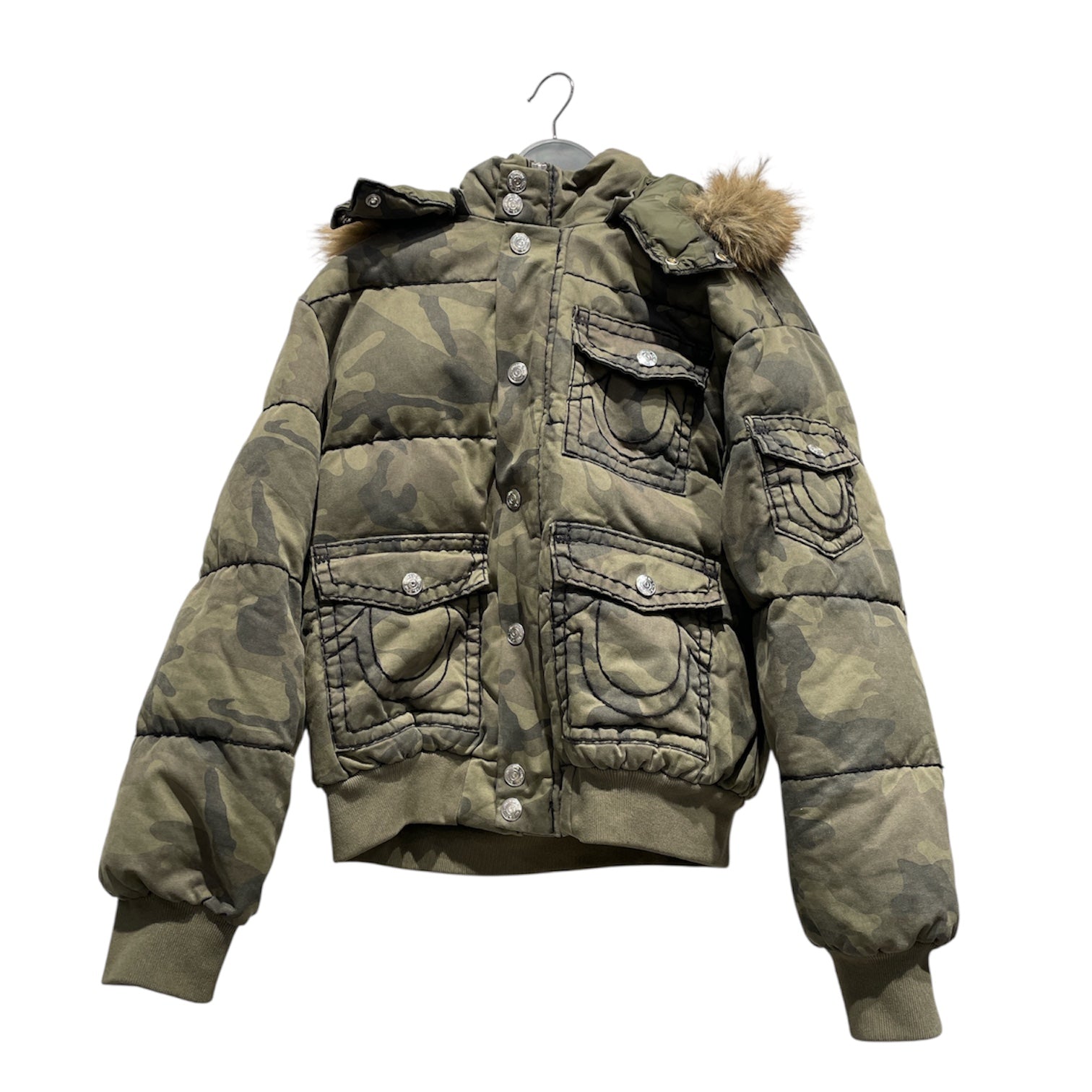 Supreme/TRUE RELIGION/Puffer Jkt/M/GRN/Camouflage/Fake Mink Olive Puffer view 1