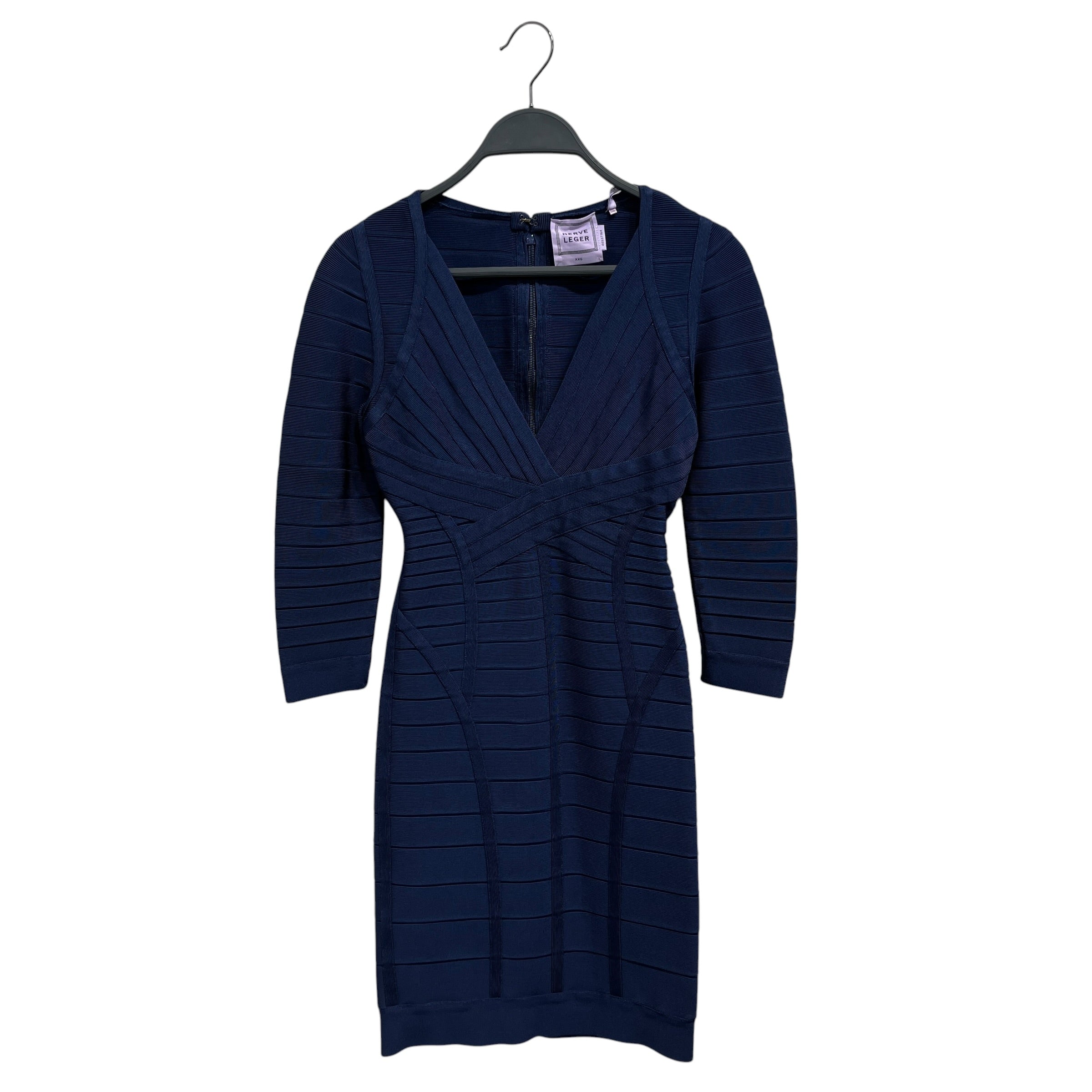 Herve Leger/Dress/XXS/Rayon/NVY/Midi Length/short sleeve view 1