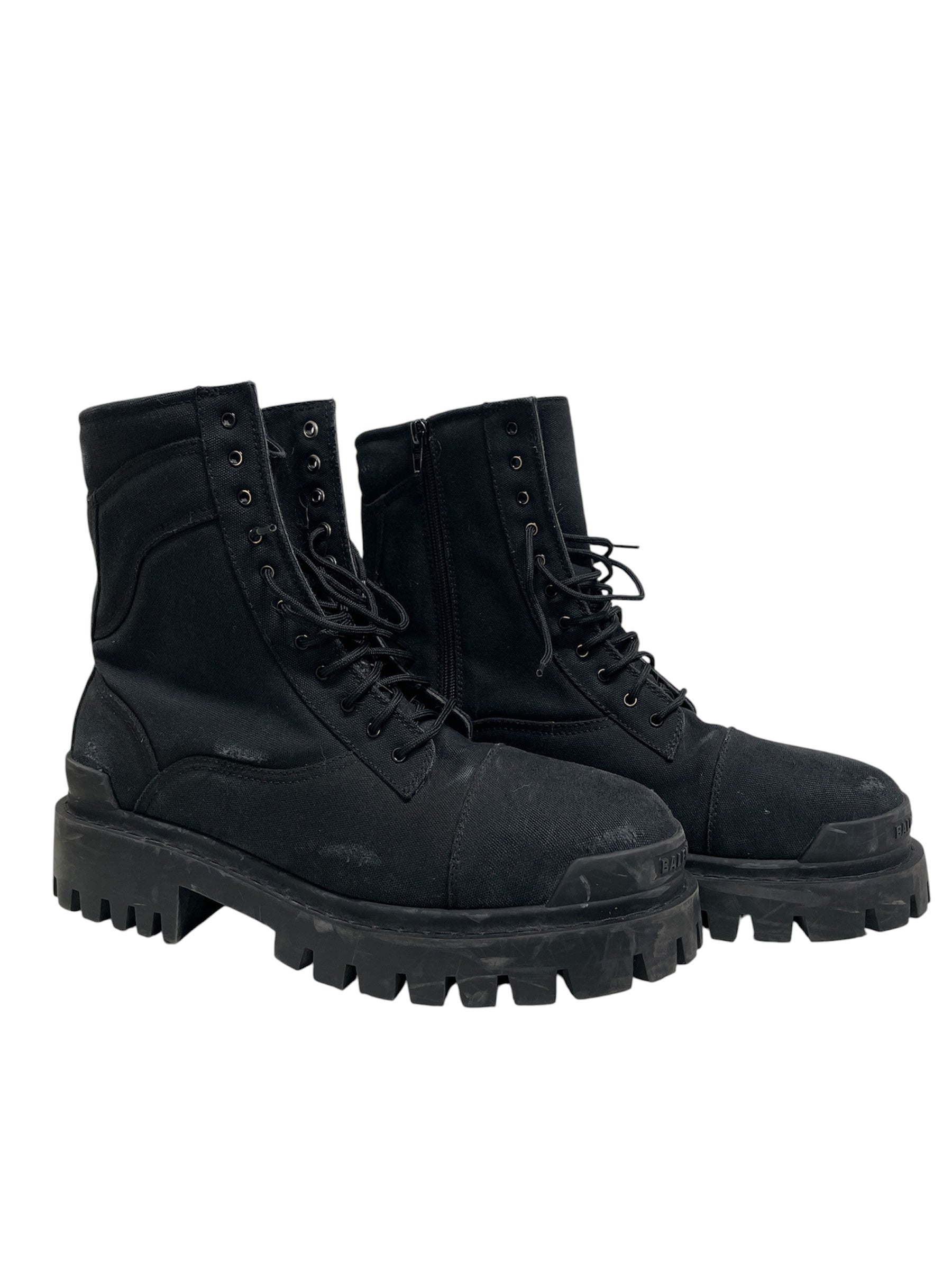 BALENCIAGA/Boots/US 11/Cotton/BLK/DISTRESSING COMBAT BOOT view 1