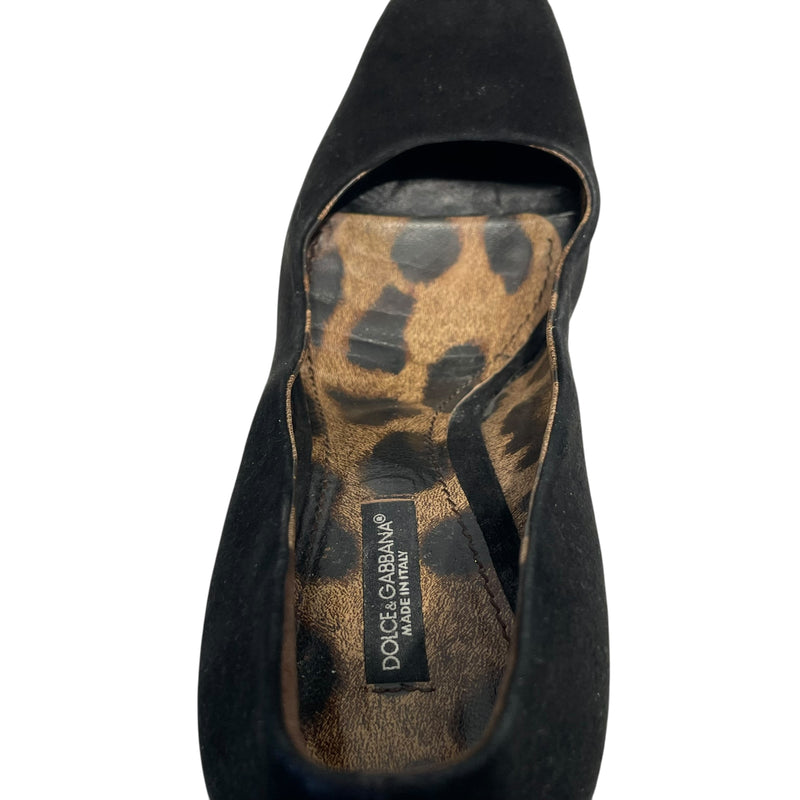 DOLCE&GABBANA/Heels/EU 37.5/Suede/BLK/LEOPARD INNER