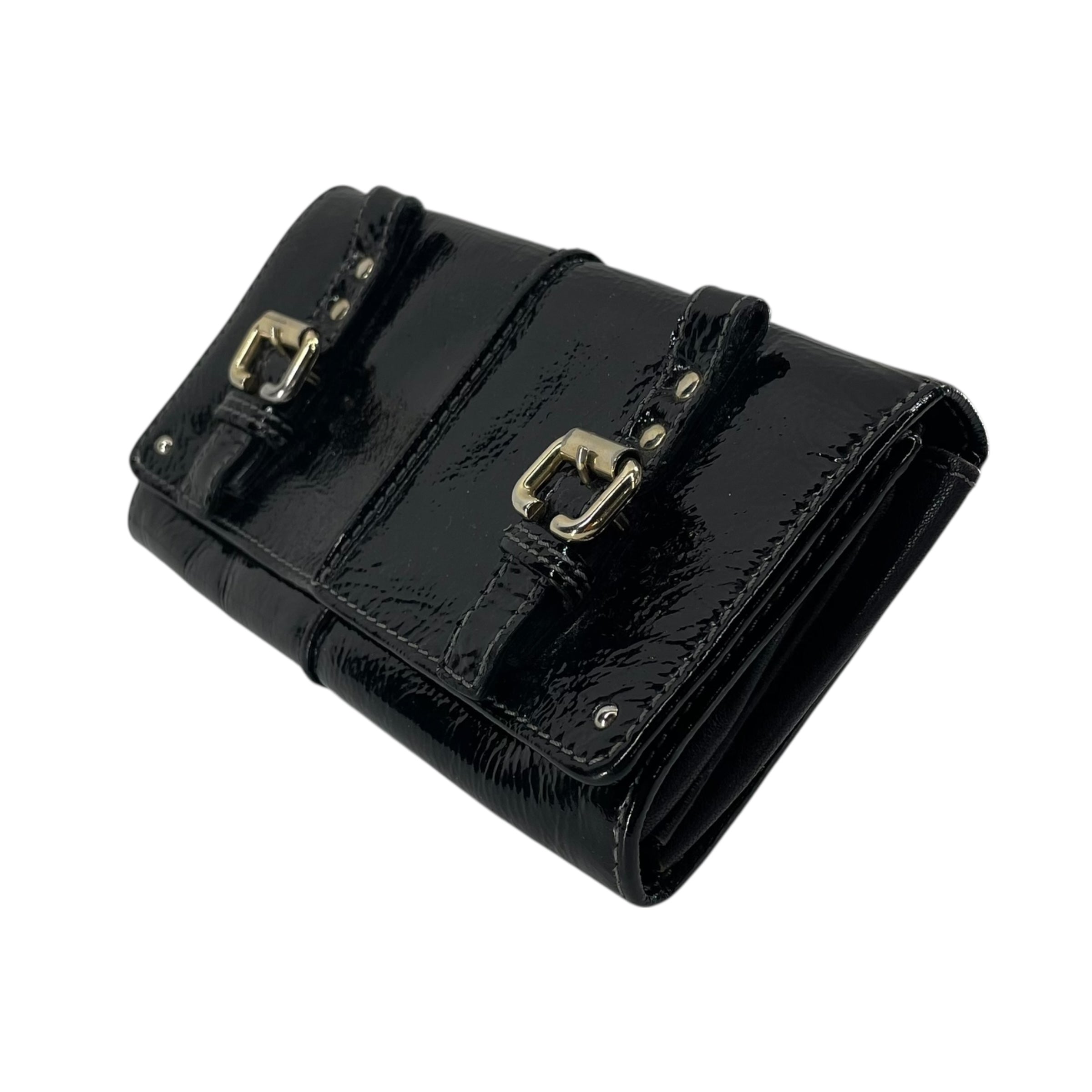 Chloe/Trifold Wallet/Leather/BLK/PATENT GOLD HARDWARE view 2