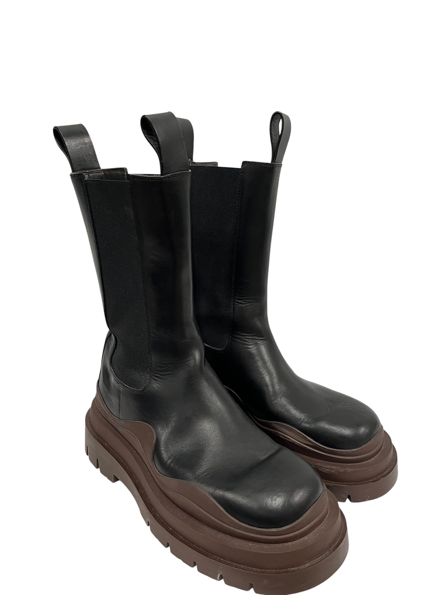 BOTTEGA VENETA/Chelsea Boots/EU 37.5/Leather/BLK/TIRE BROWN SOLE CALF-HI view 1