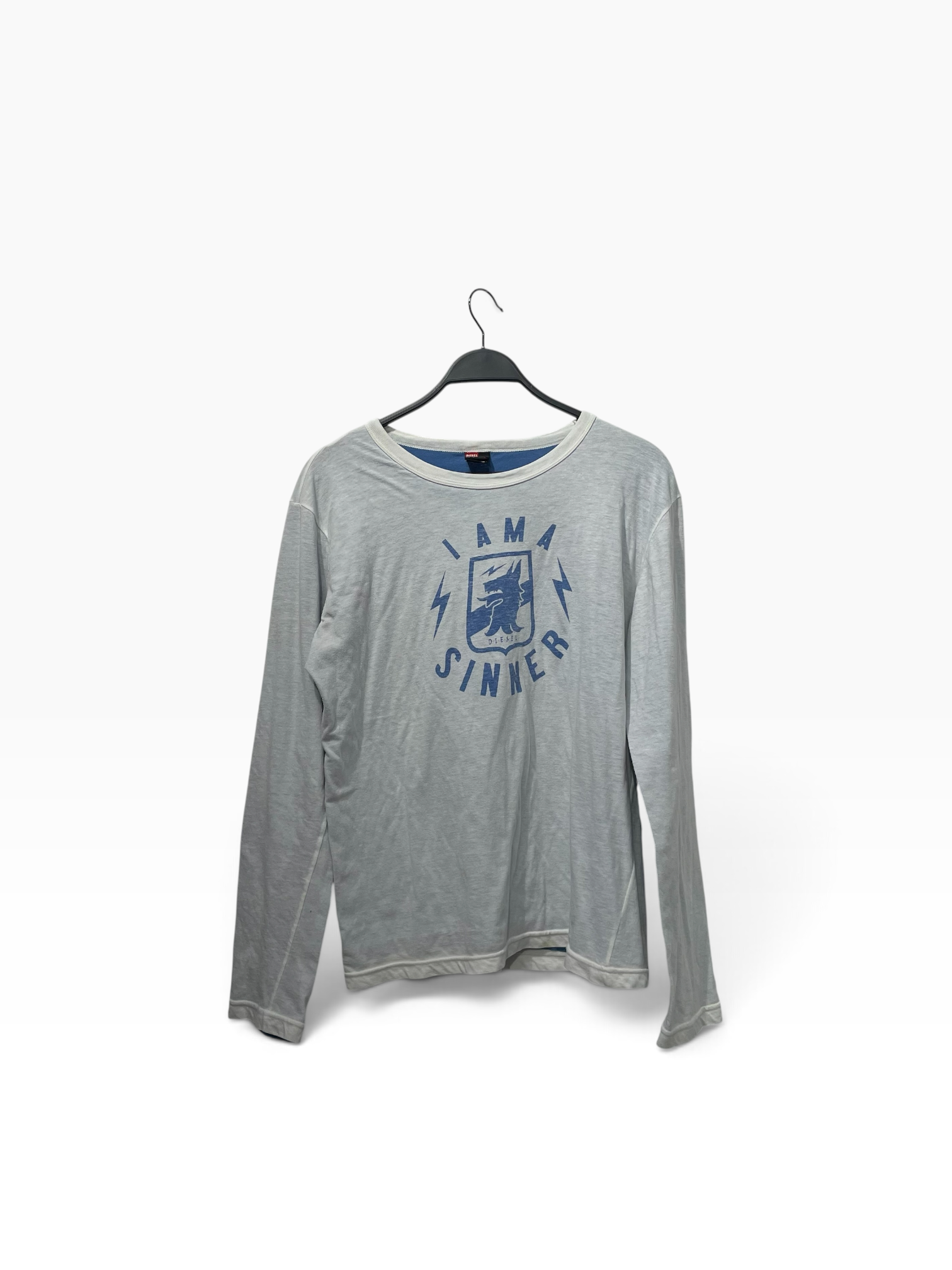 DIESEL/LS T-Shirt/XL/Cotton/BLU/Raglan Sleeve/Graphic/i am a sinner view 1
