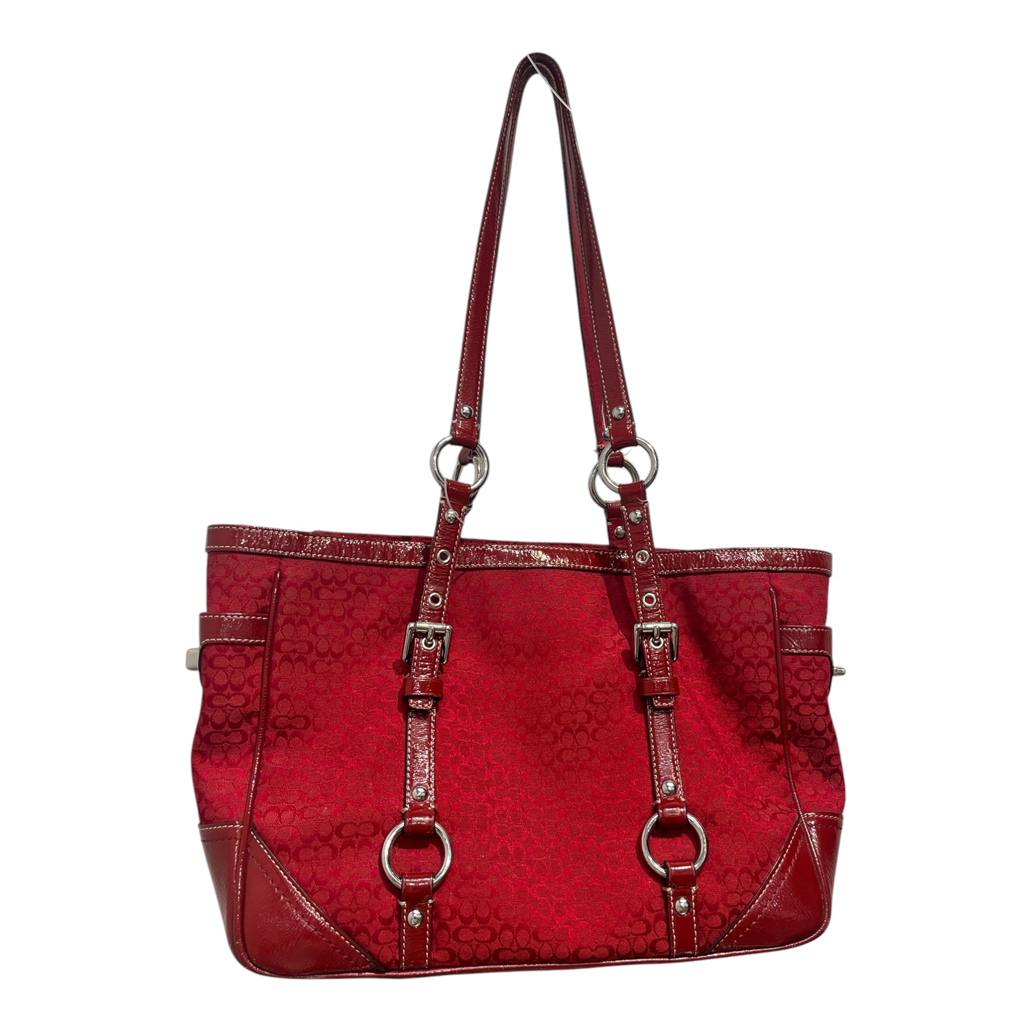 COACH/Hand Bag/Monogram/Cotton/RED/silver hardware view 1