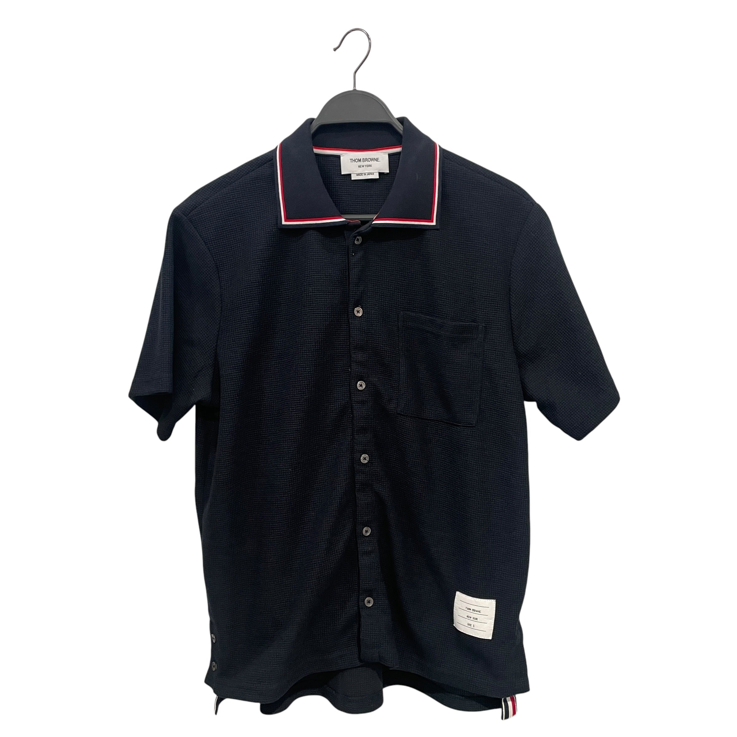 THOM BROWNE. NEW YORK/SS Shirt/3/Cotton/NVY/WAFFLE BUTTON UP/RED/WHT TRIM view 1