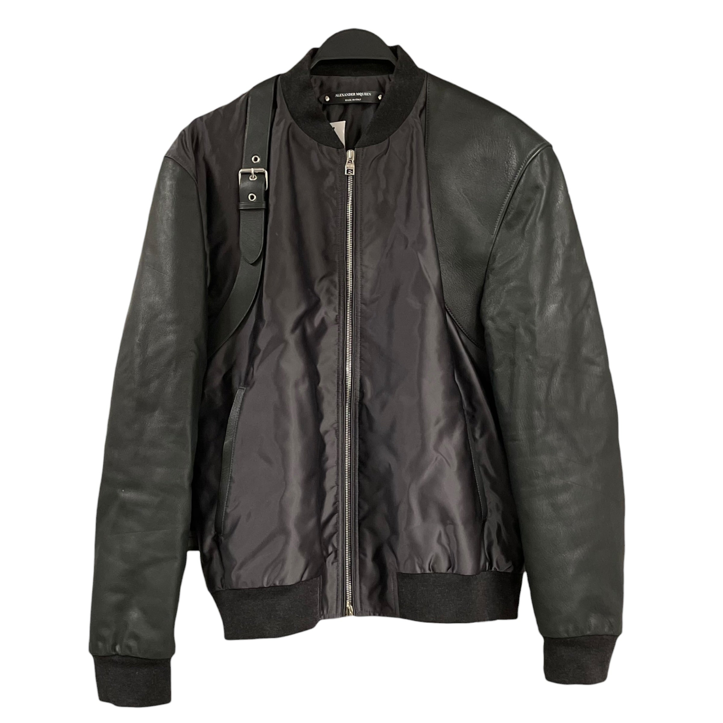 Alexander McQueen/Jacket/52/Polyester/BLK/LEATHER SLEEVES view 1