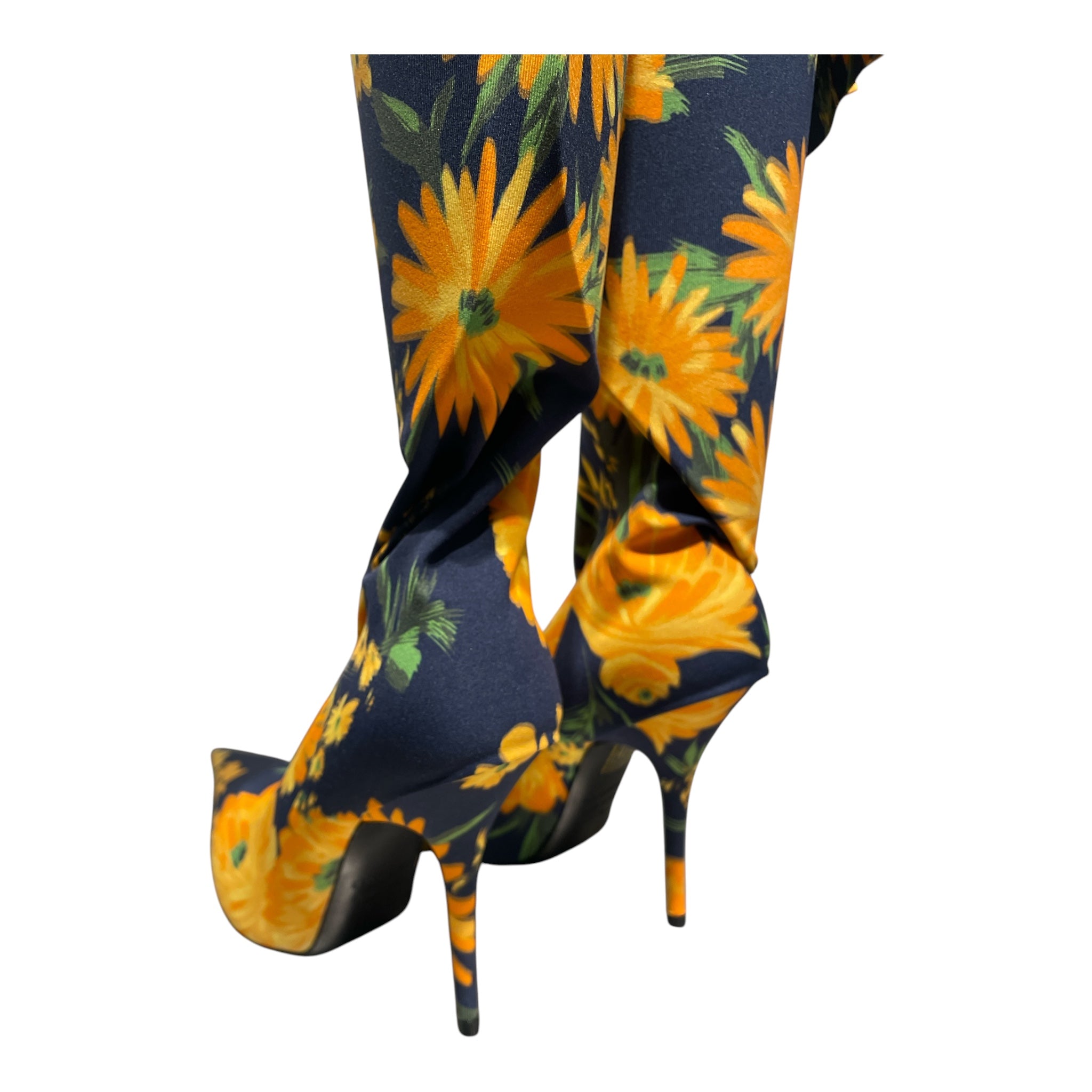 BALENCIAGA/Heels/EU 37.5/All Over Print/YEL/yellow bouquet spandex heel view 2