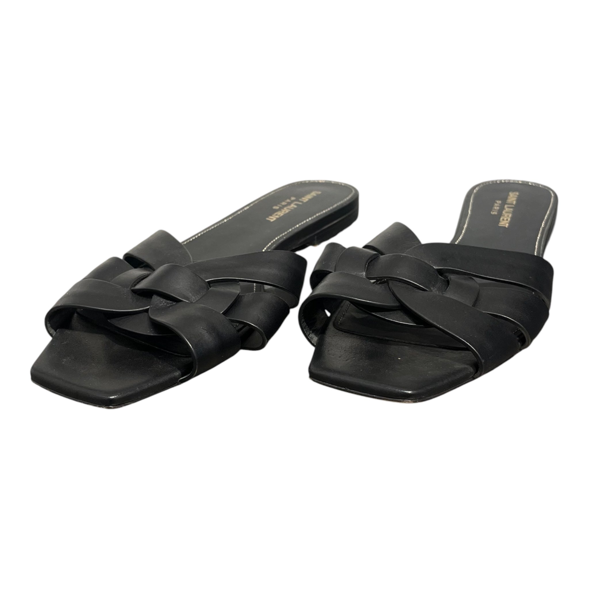 YVES SAINT LAURENT/Sandals/EU 40/Leather/BLK/LEATHER SLIDES view 4