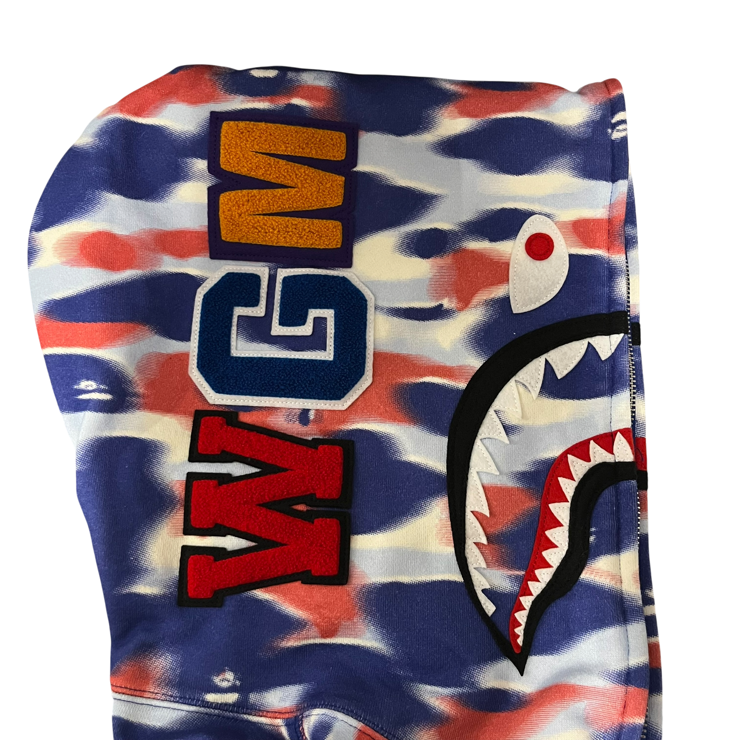 A BATHING APE/Zip Up Hoodie/XL/Graphic/Cotton/BLU/fire camo shark zip view 9