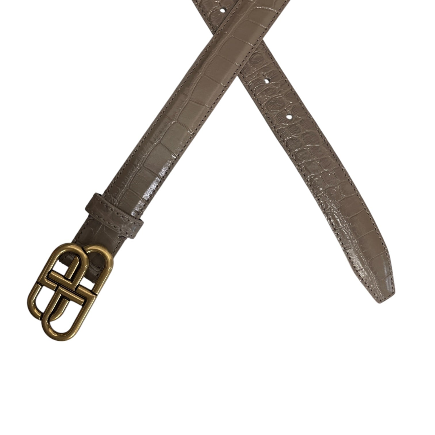 BALENCIAGA/Belt/Leather/BRW/TAUPE GOLD BB BUCKLE CROC view 2