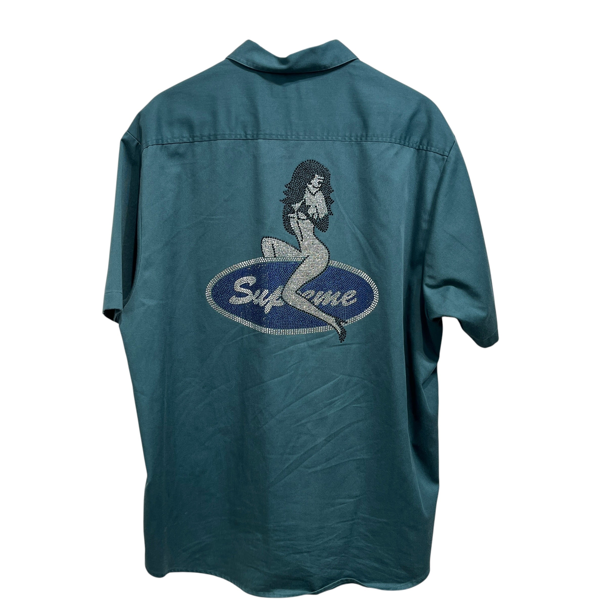 Supreme/SS Shirt/XL/Cotton/GRN/Graphic/rhinestone pin up work shirt view 2