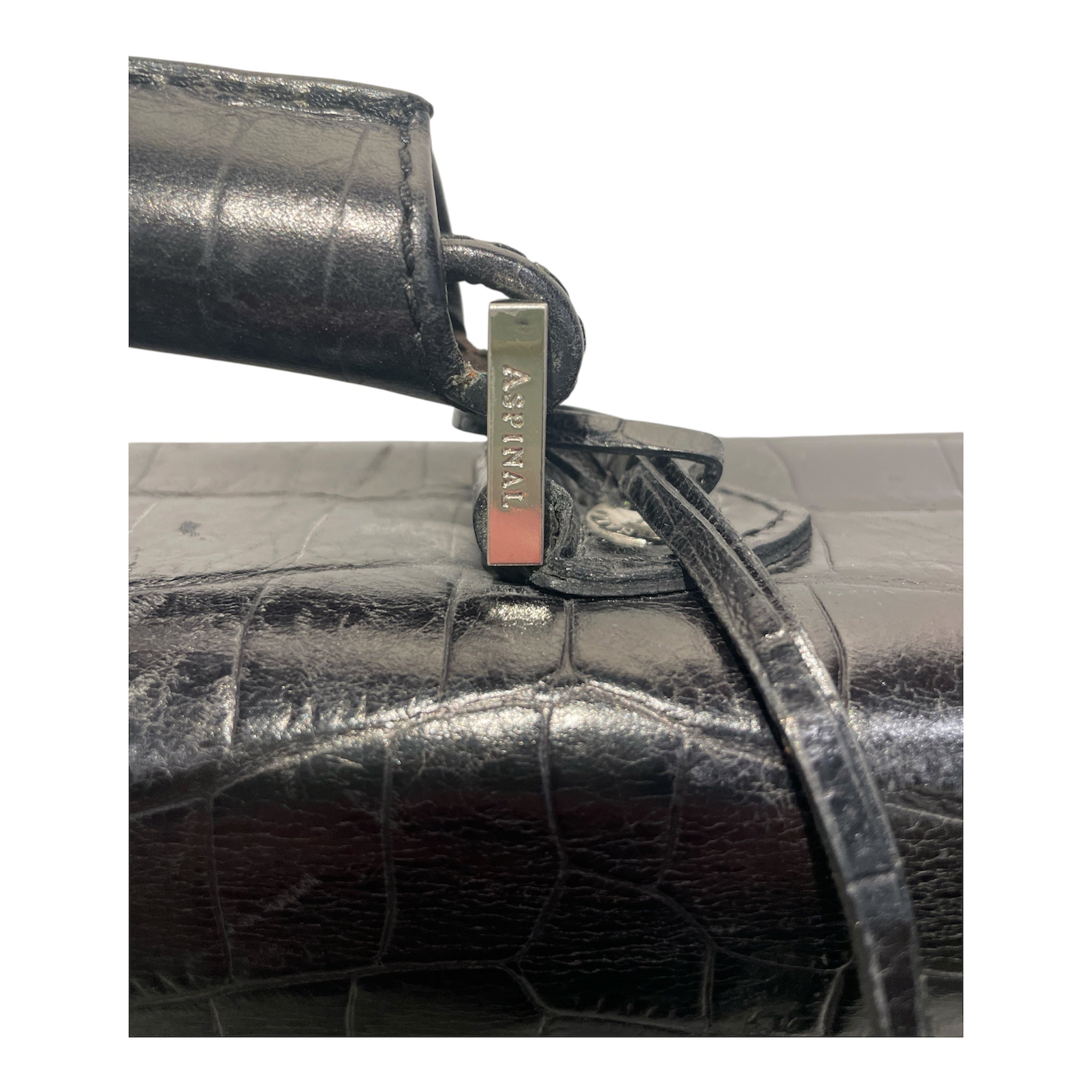 Aspinal of London/Cross Body Bag/Leather/BLK/Croc Embossed Bag view 6