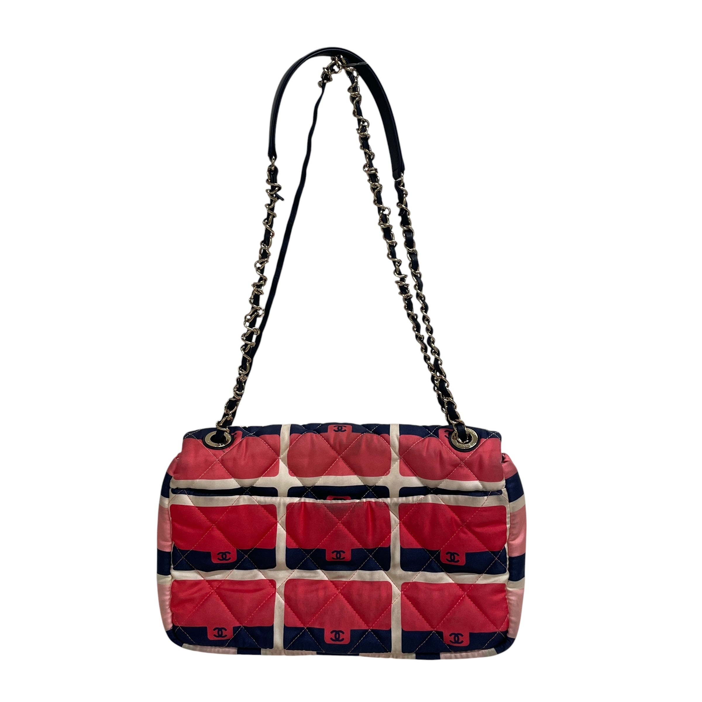 CHANEL/Cross Body Bag/Border/Cotton/PNK/White Border Blue n Pink view 2