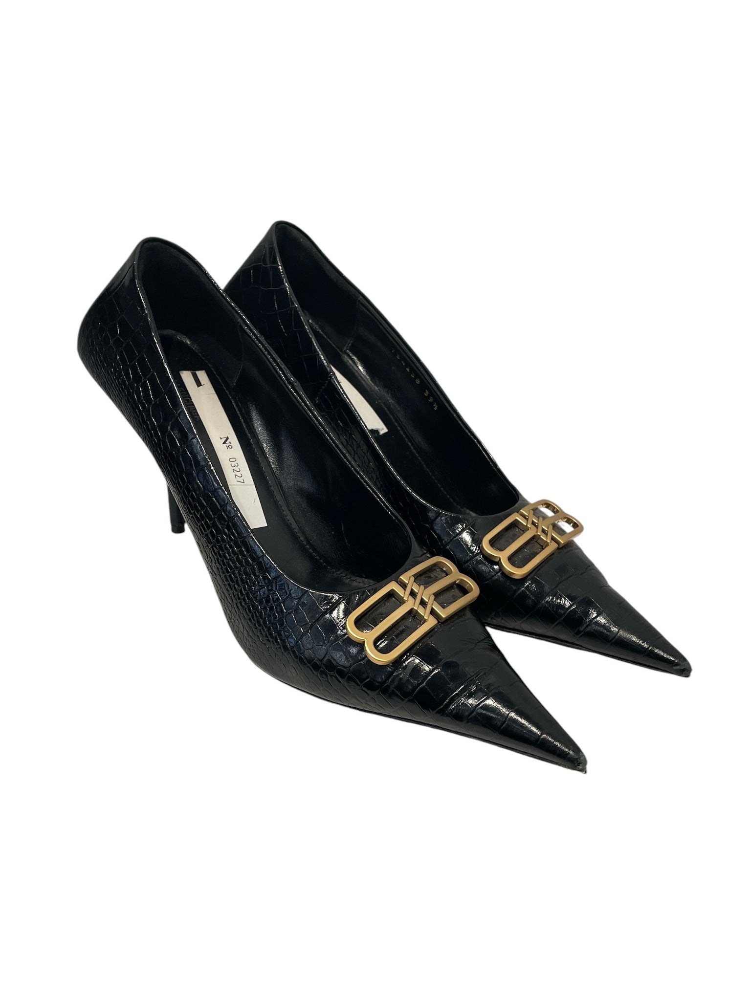 BALENCIAGA/Heels/EU 39.5/Leather/BLK/CROC PRINT, GLD BB LOGO view 1