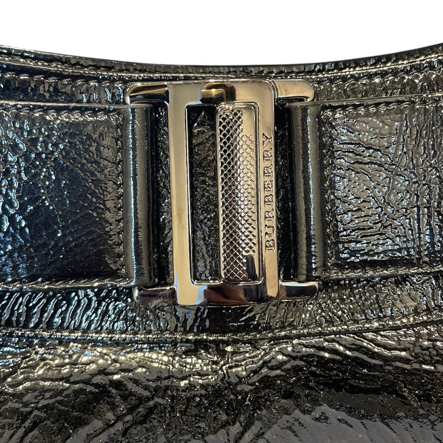 BURBERRY/Tote Bag/Leather/BLK/shiny black w belt buckle view 3