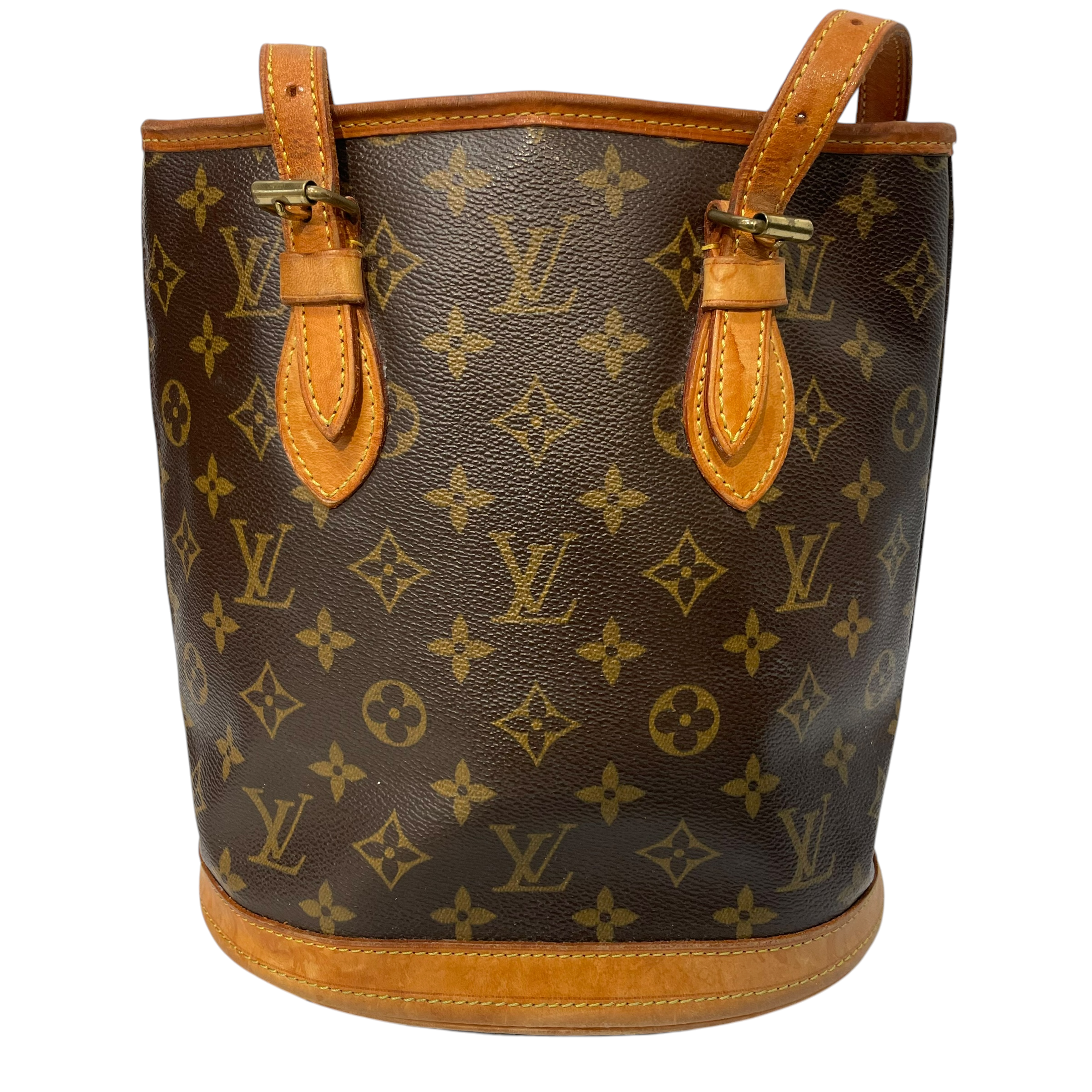 LOUIS VUITTON/Basket Bag/Monogram/Leather/BRW/petit bucket vintage view 1