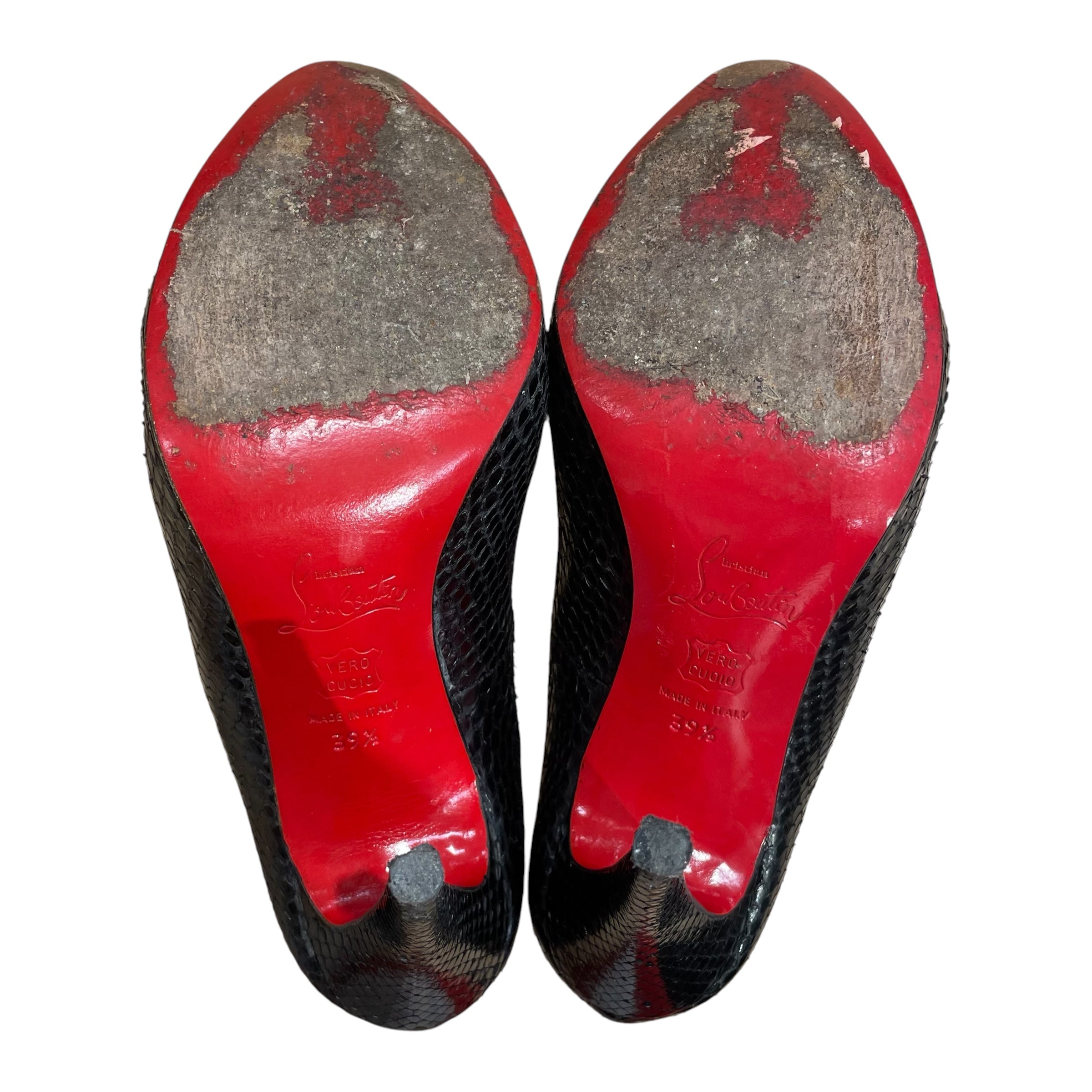 Christian Louboutin/Heels/EU 39.5/All Over Print/BLK/PYTHON V NECK view 5
