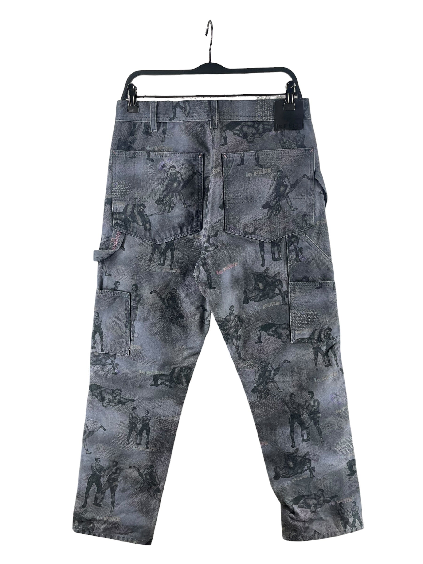 LE PERE/Straight Pants/30/Cotton/GRY/All Over Print/WRESTLING DENIM view 2